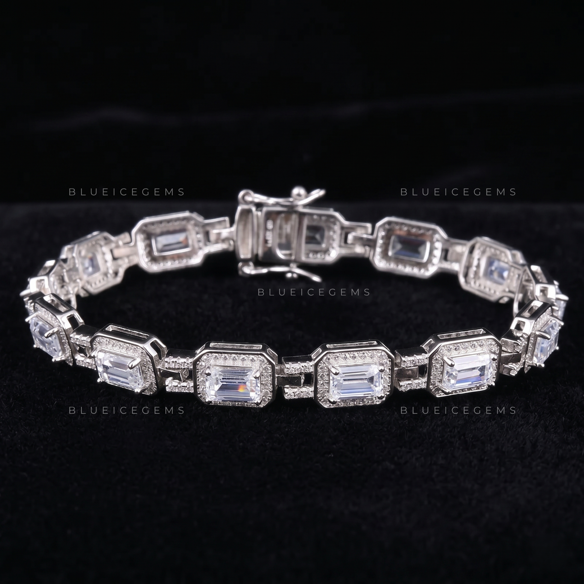 Infinite Halo Emerald-Cut Geometric Fusion Tennis Link