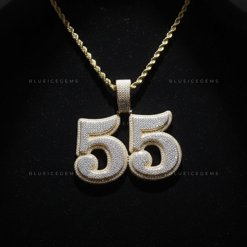 "55" Custom Iced-Out Number Pendant
