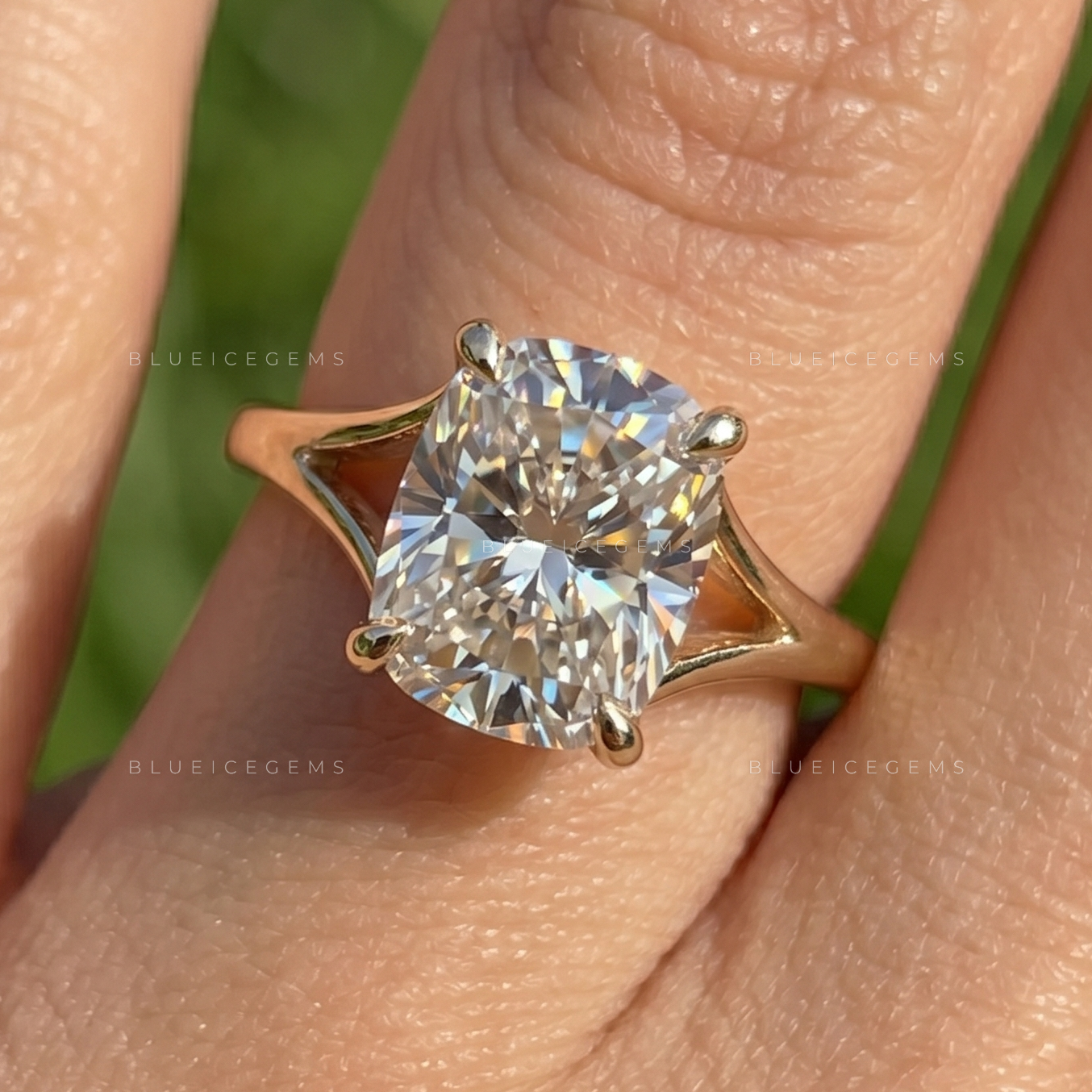 Majestic Radiance Elongated Cushion Cut Split Shank Engagement Ring