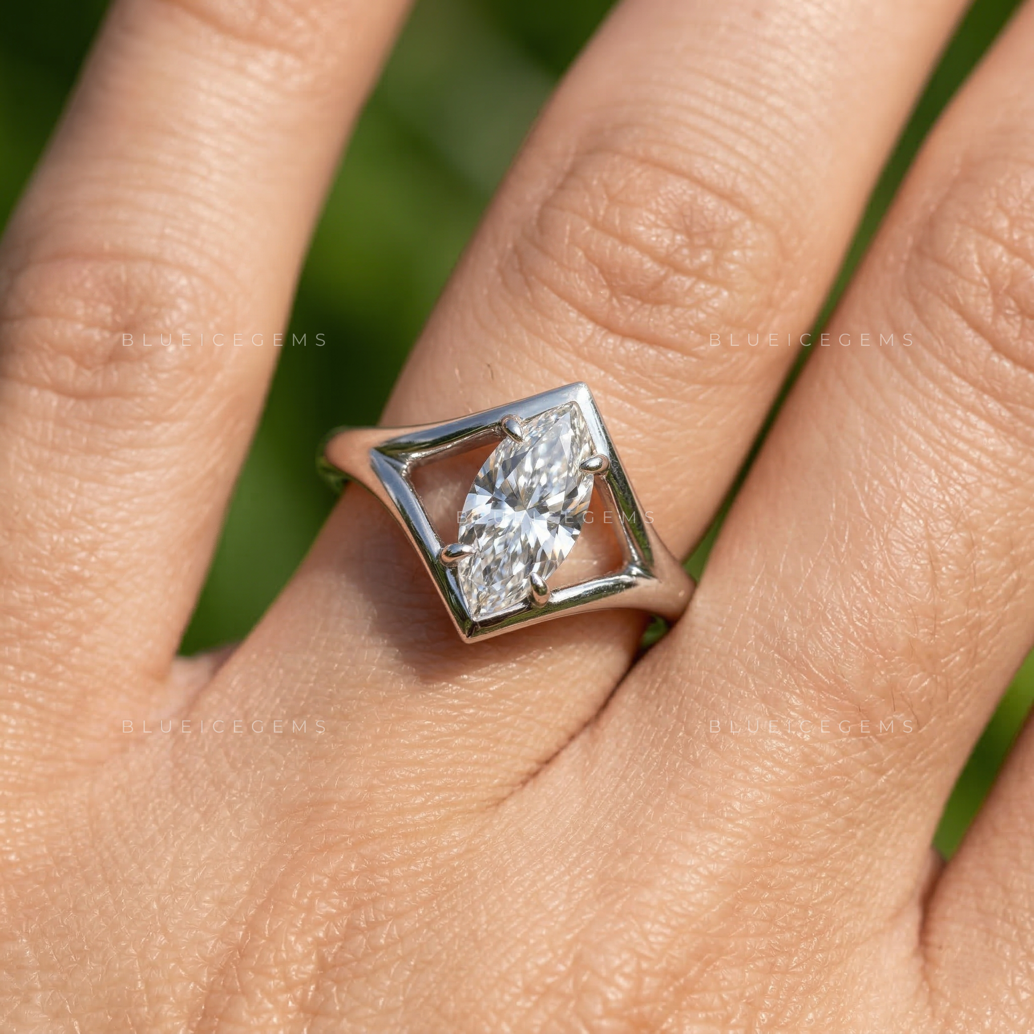 Marquise Cut Split Shank Solitaire Ring