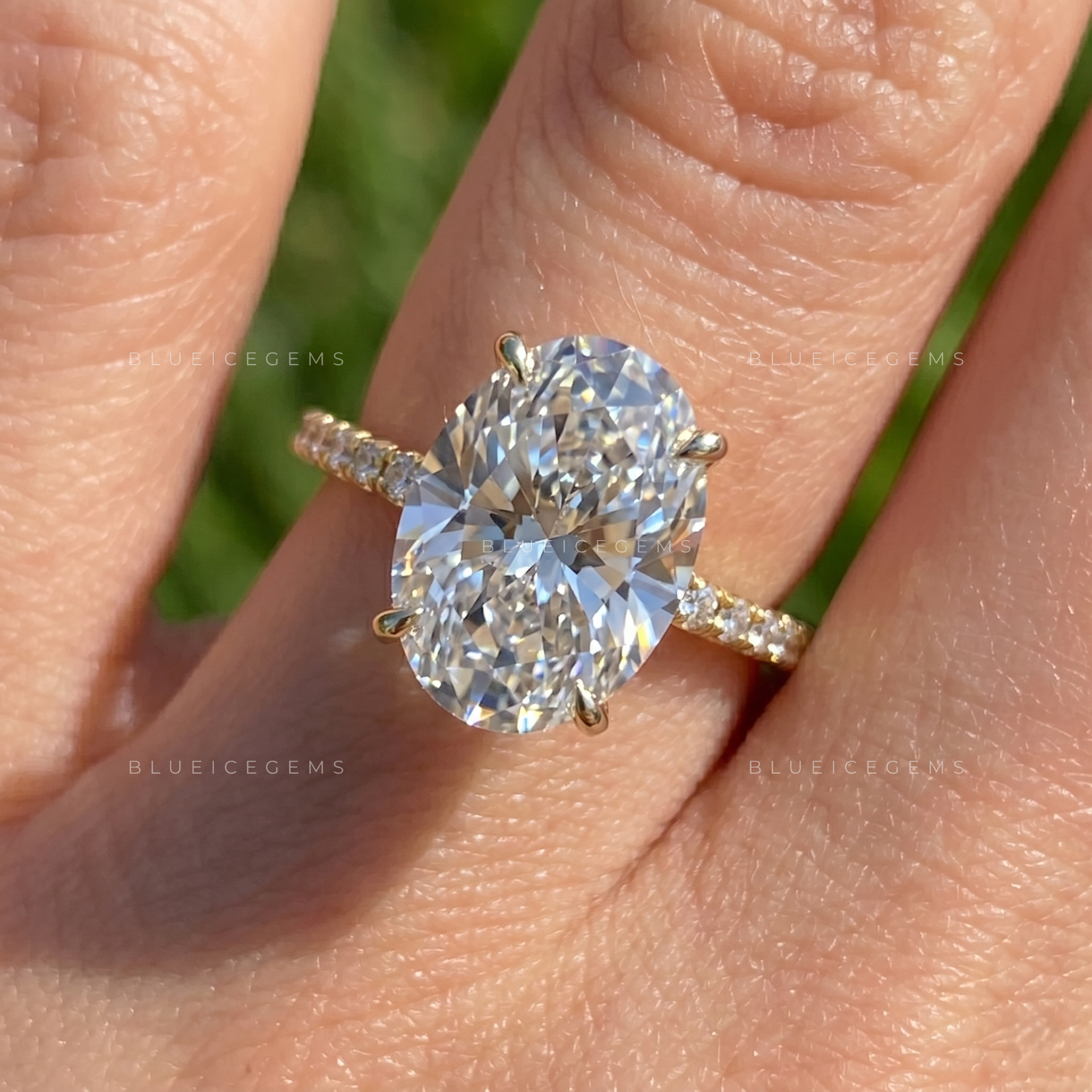 Serelle Oval Cut Certified Pavé Accent Solitaire Engagement Ring