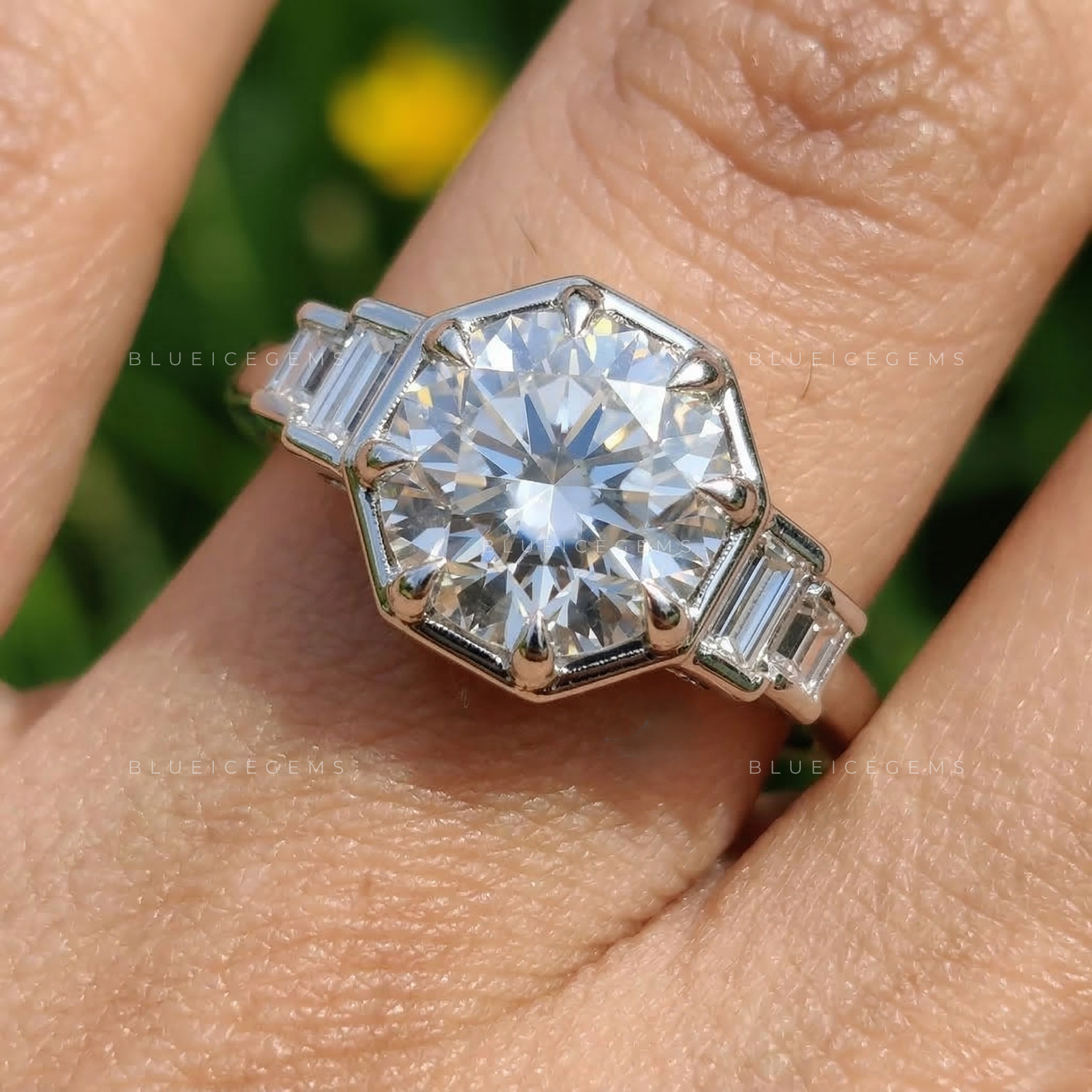 Timeless Round Cut Baguette Accent Ring