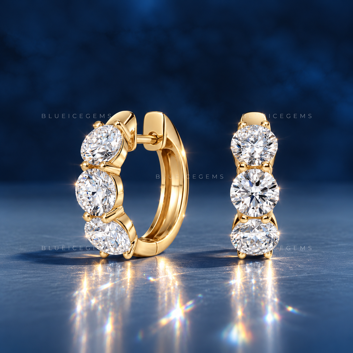 Bold Round Diamond Huggie Hoop Earrings