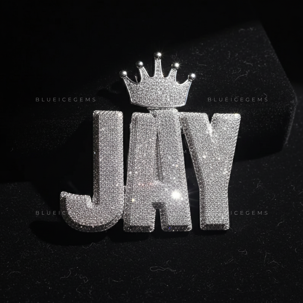 "JAY" Custom Iced-Out Block Pendant with Crown