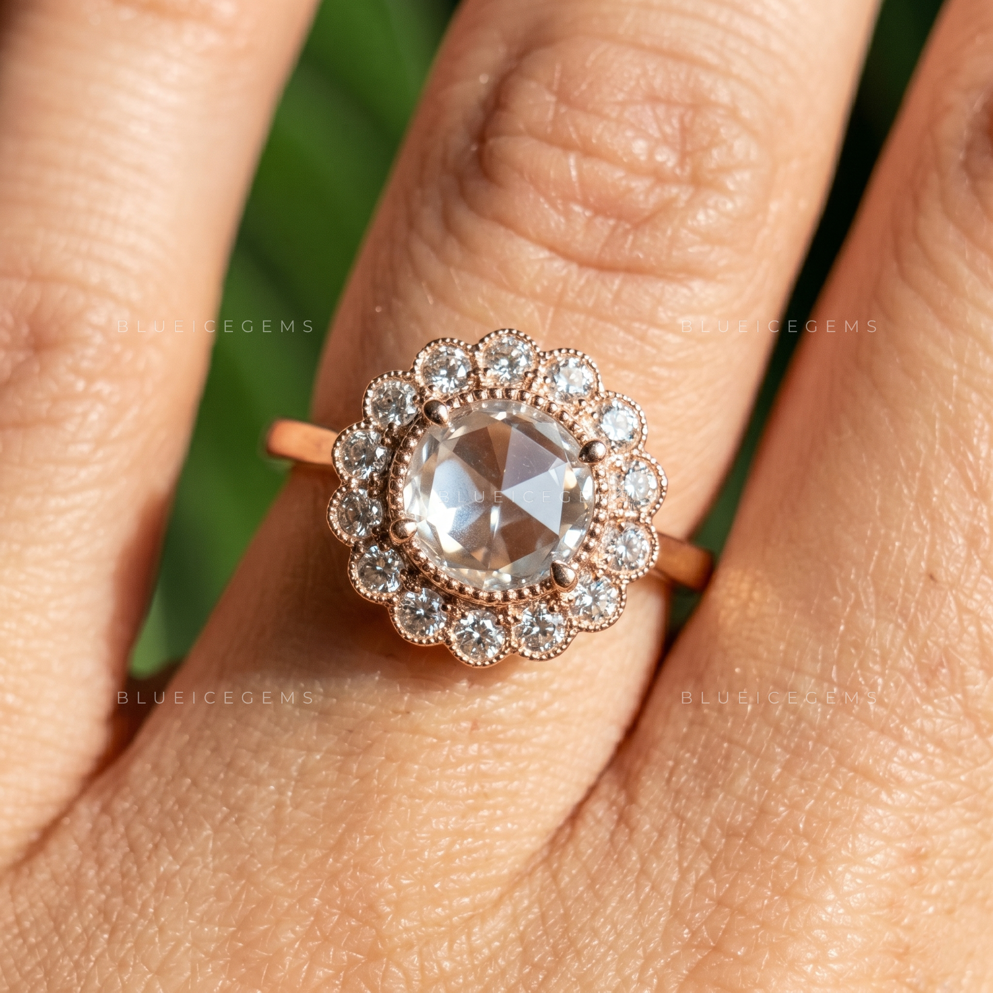 Vintage Radiance Round Rose Cut Antique Halo Engagement Ring