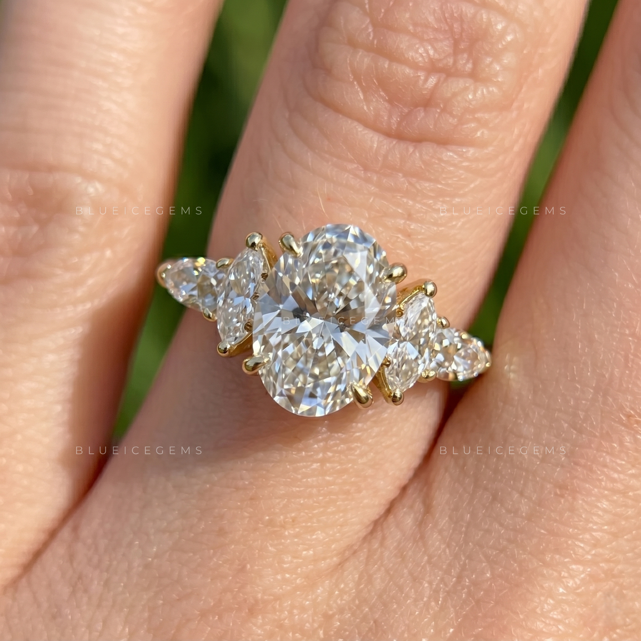 Elara Oval Cut Multi-Shape Cluster Accent Solitaire Engagement Ring