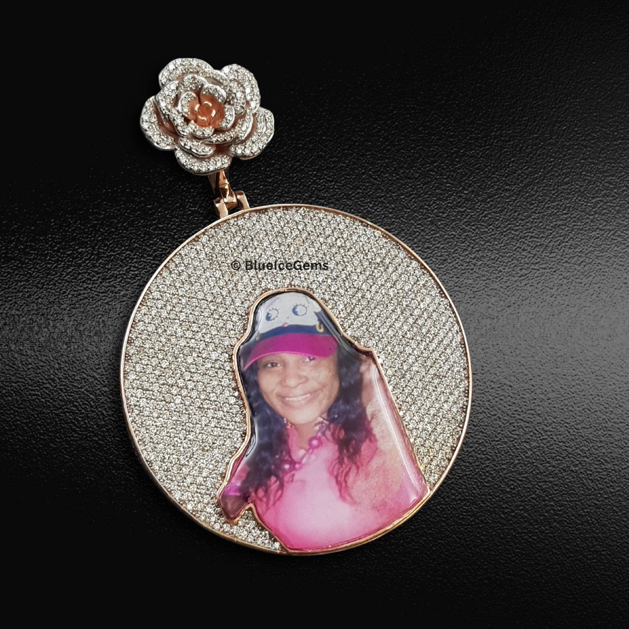 The "Rose Gold Bloom" Diamond Photo Medallion Pendant