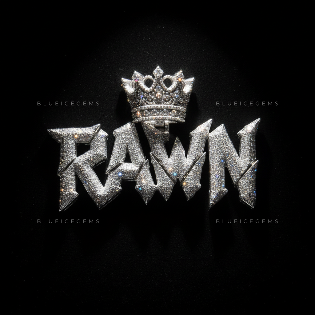 "RAWN" Custom Sharp-Script Iced-Out Pendant with Crown