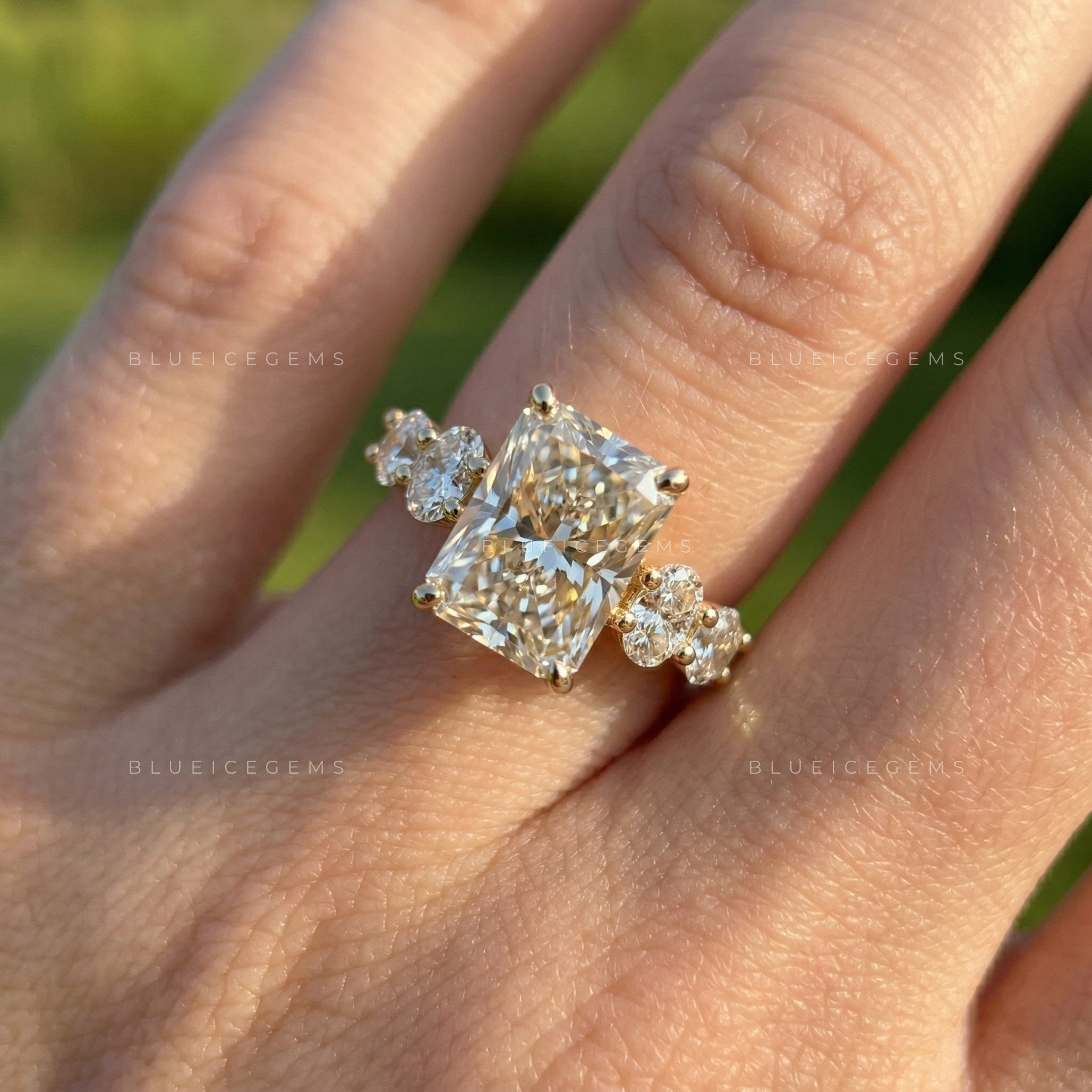 Radiant Brilliance Oval and Round Accent Engagement Ring