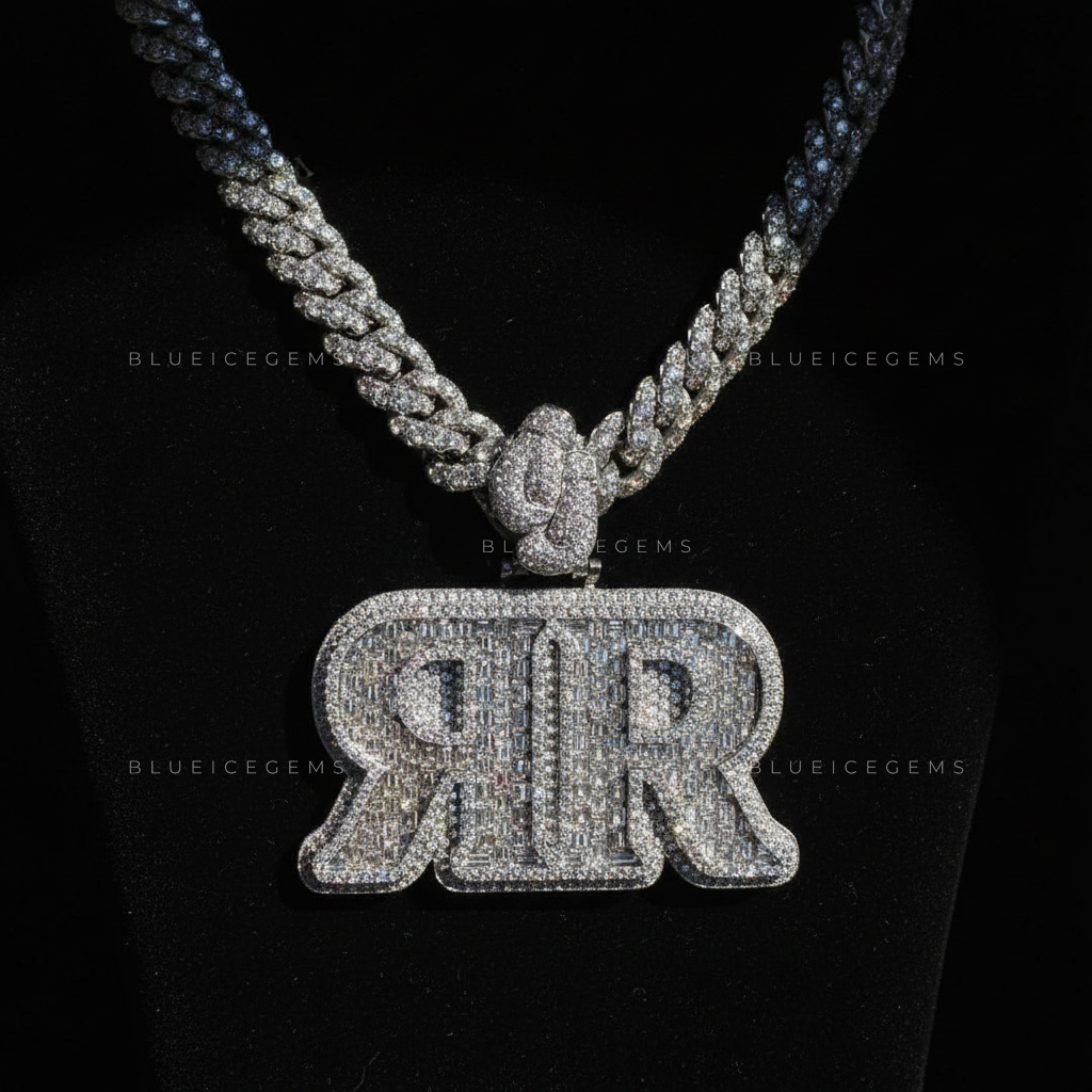 The "DOUBLE R" Elite: Mirror-Image Baguette Mosaic & Knotted Iced-Out Bail