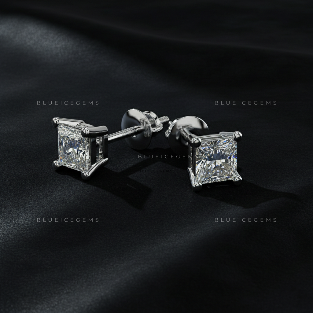The Regal Prism: Princess-Cut Diamond Stud Earrings