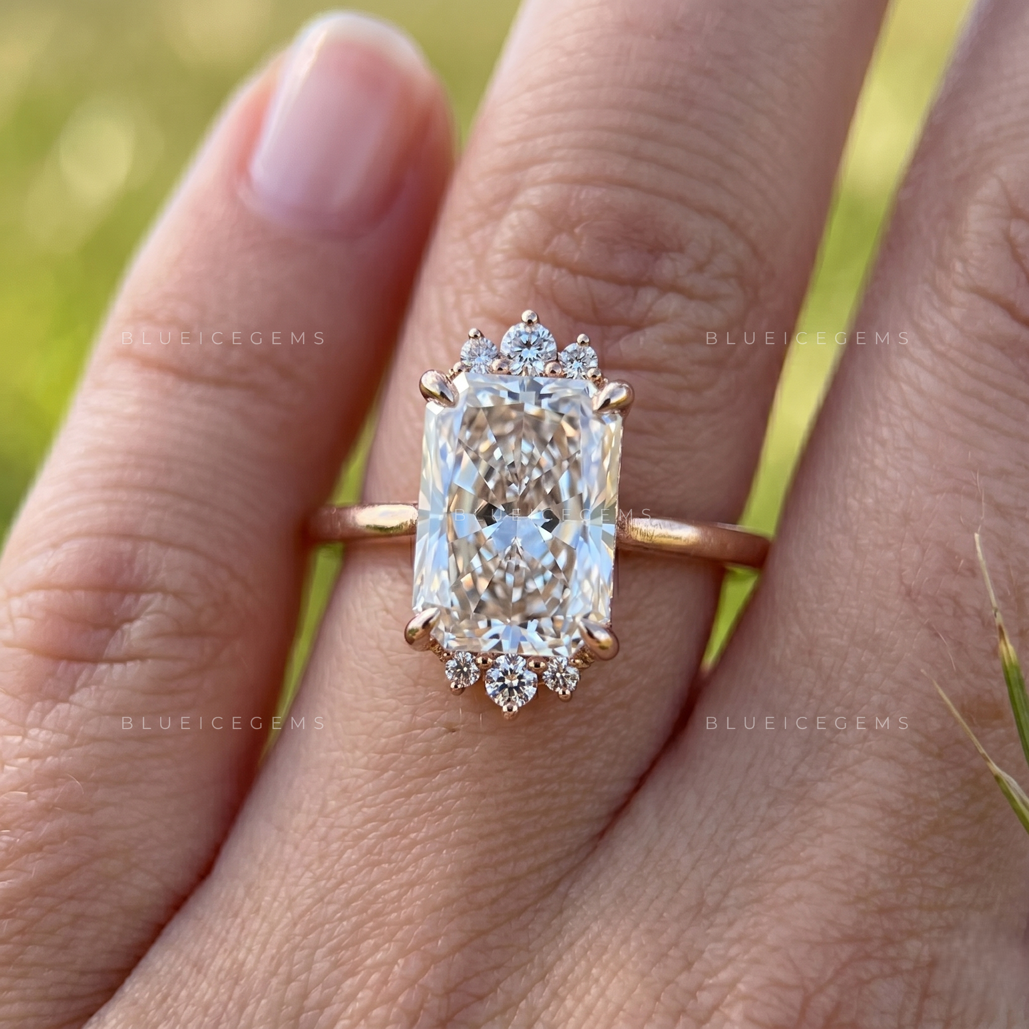 Radiant Brilliant Cut Cluster Engagement Ring with Accents