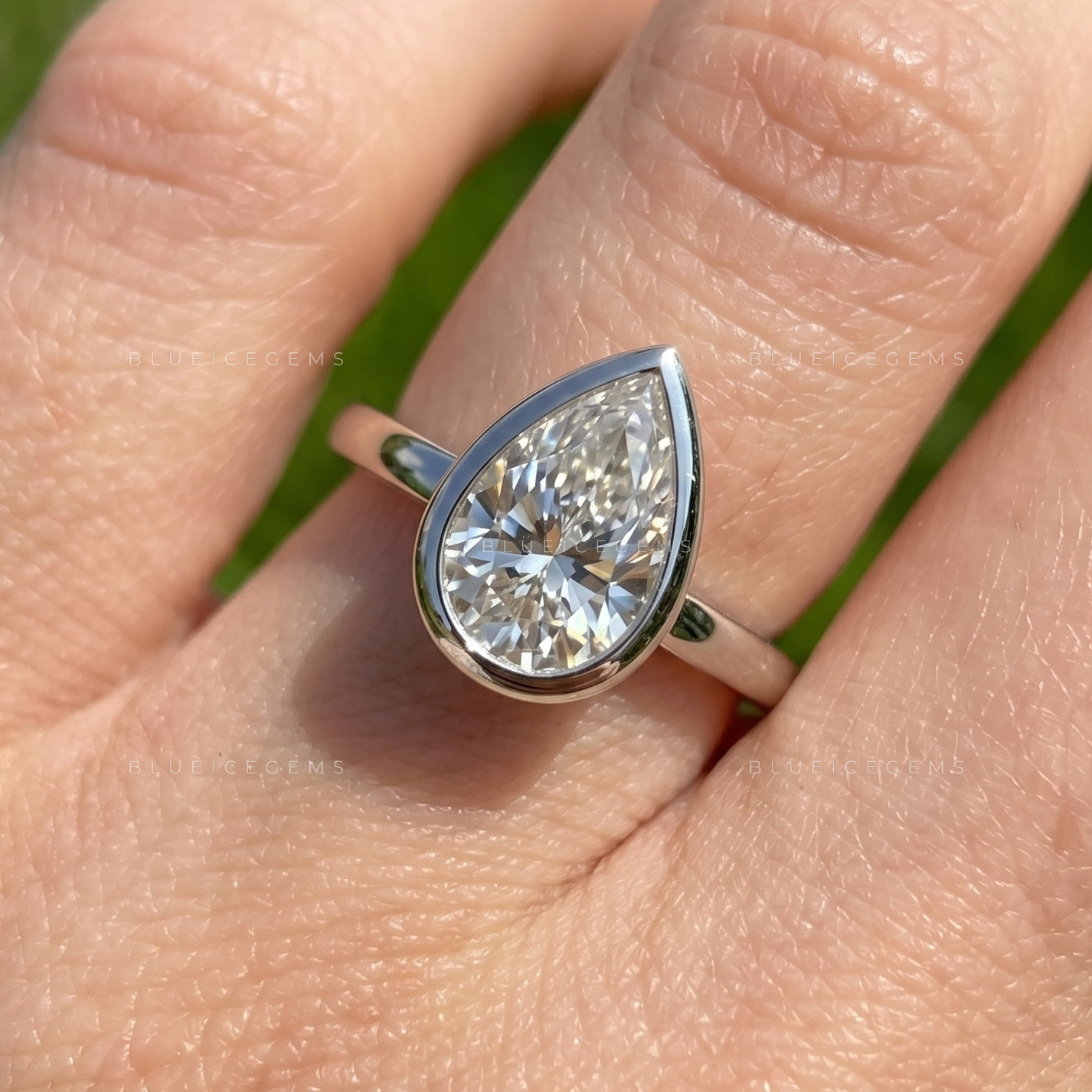 Modern Vintage Bezel Set Pear Cut Solitaire Engagement Ring