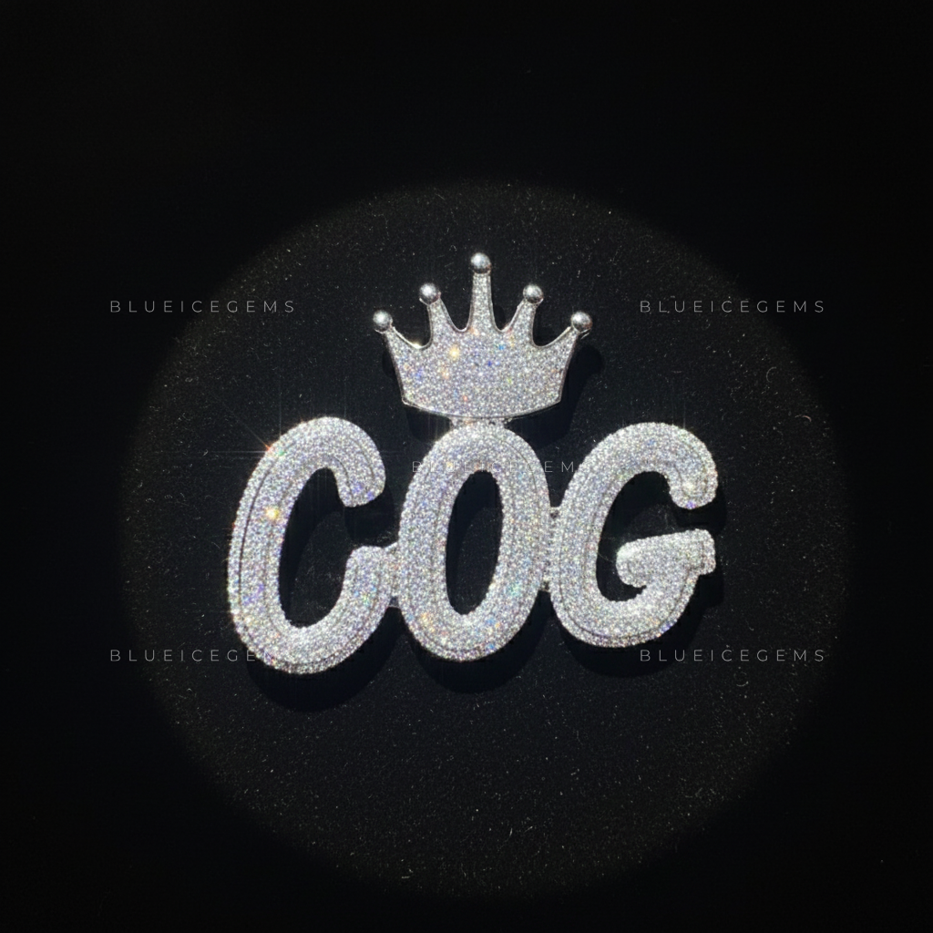 The "COG" Royal Sovereign: Crown-Topped 3D Bubble Script Pendant