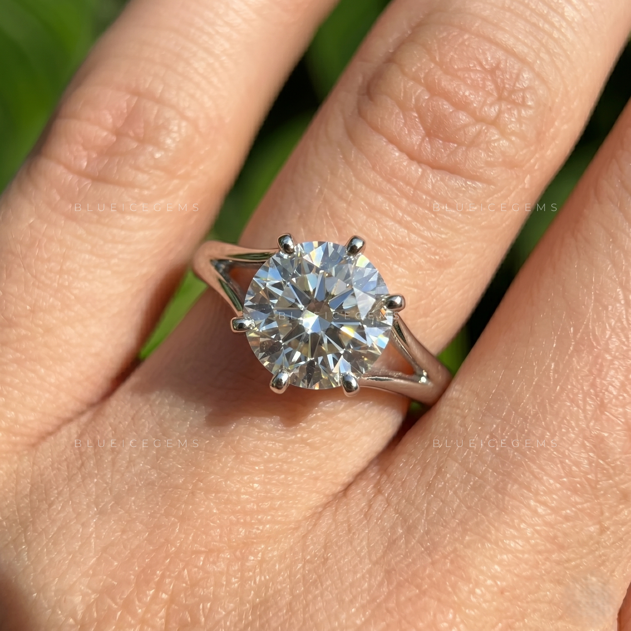 Radiant Grace Round Brilliant Solitaire Split Band Engagement Ring