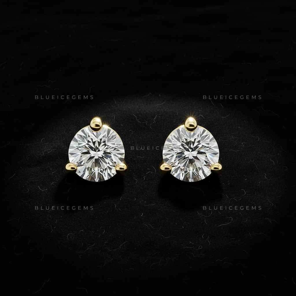 The Trinity Aura: Three-Prong Round Diamond Stud Earrings