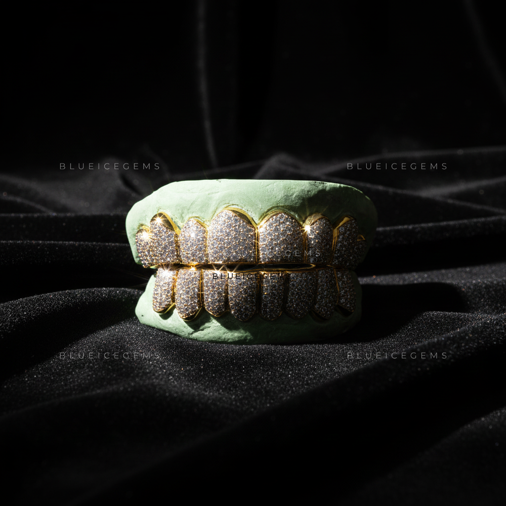 Gold-Framed Avalanche Full-Set Grillz