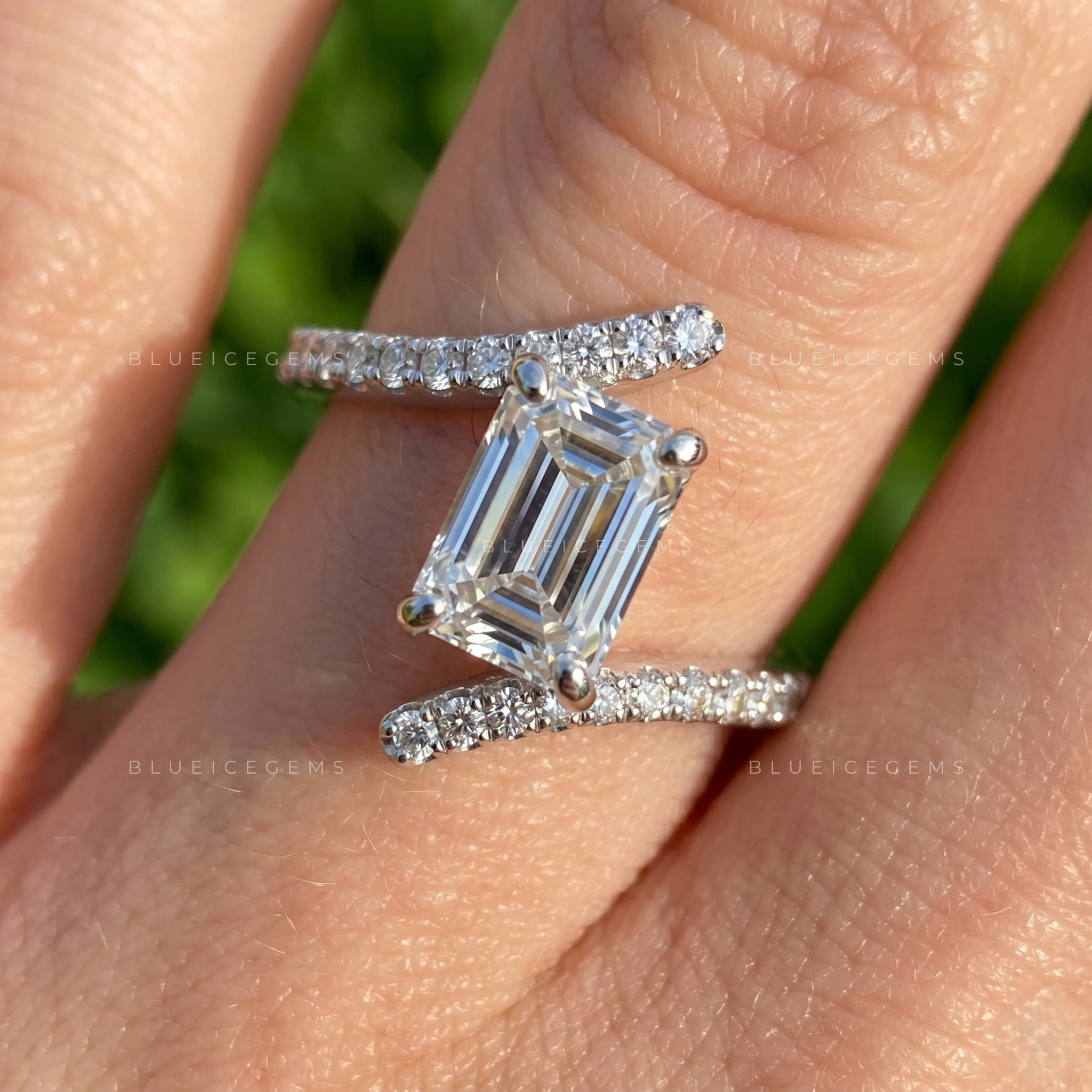 Architectural Elegance Emerald Cut Bypass Accent Anniversary Ring