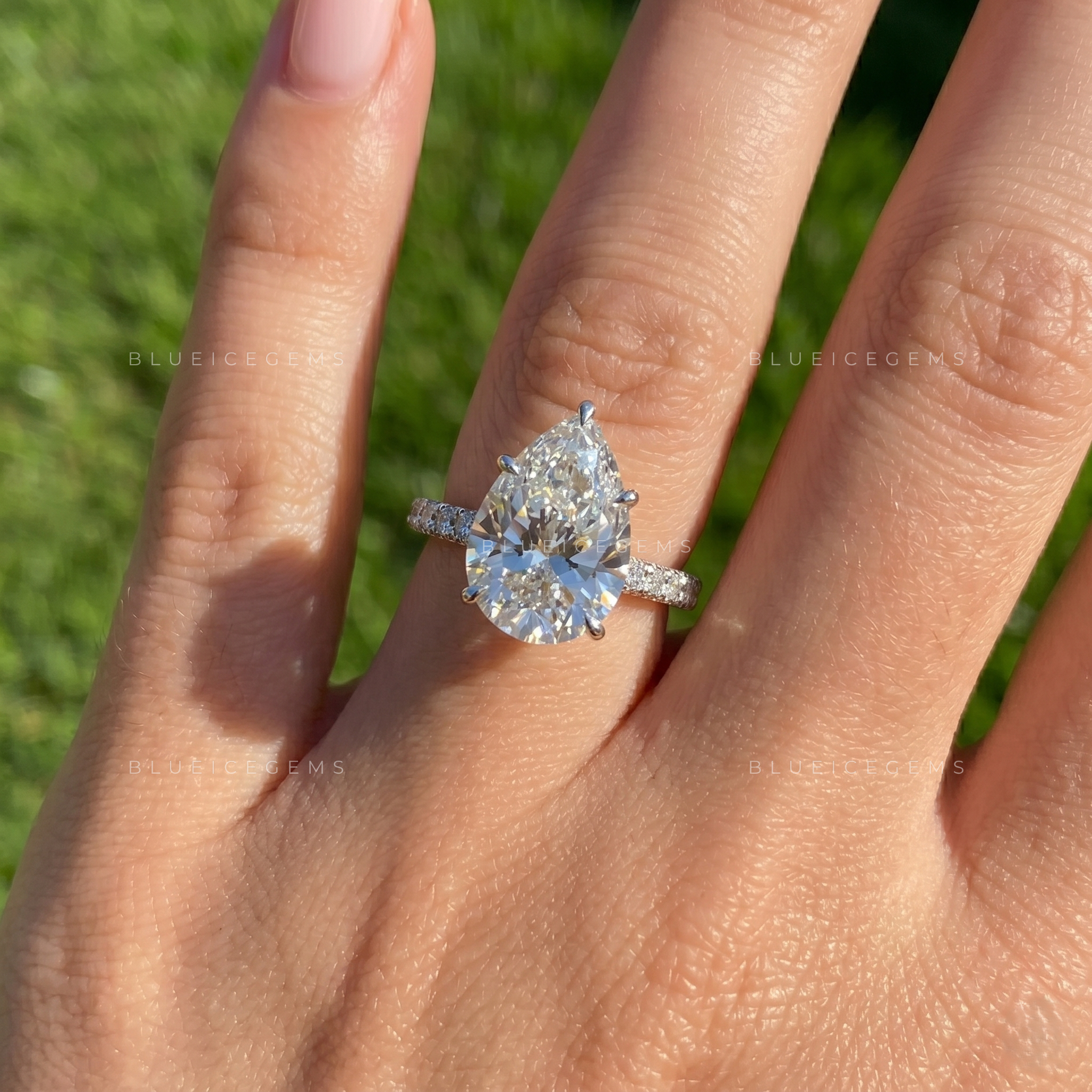 Astera Pear Cut Certified Pavé Accent Solitaire Engagement Ring