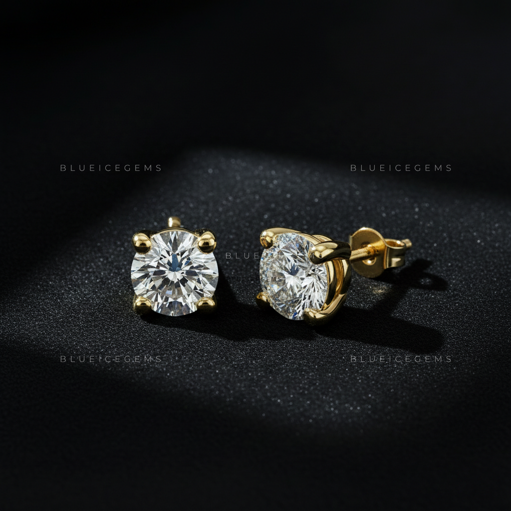 The Golden Orbit: Classic Round Diamond Stud Earrings