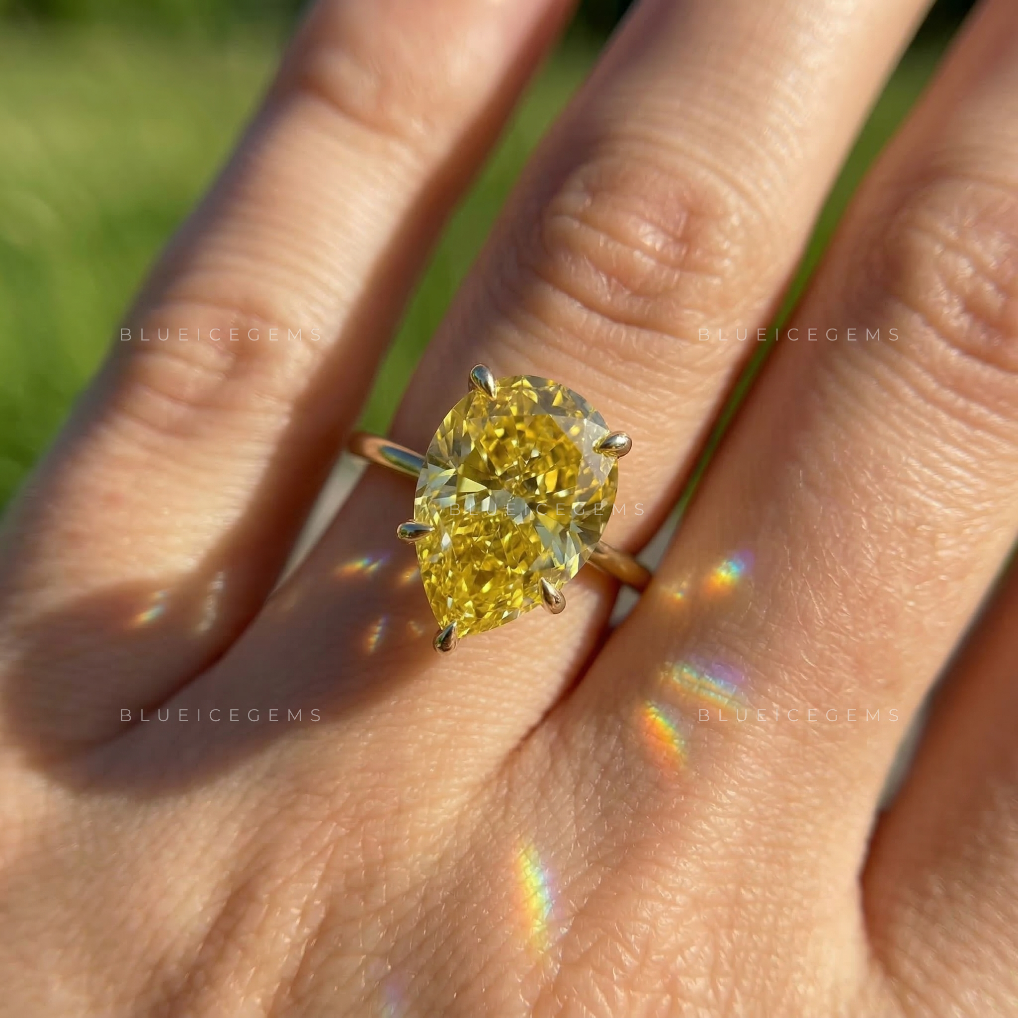 Golden Sunrise Pear Cut Canary Yellow Solitaire Ring
