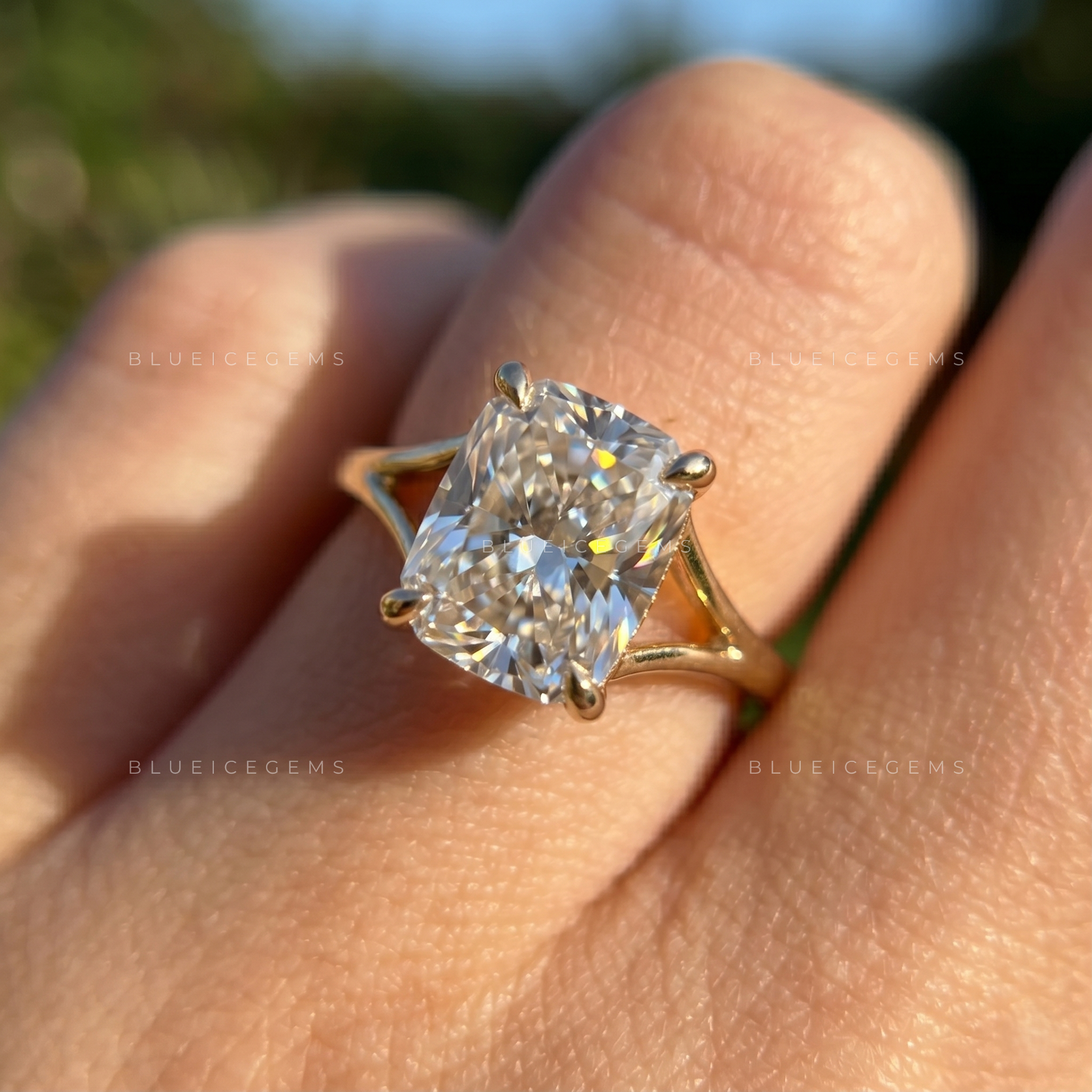Refined Elongated Cushion Cut Split Band Solitaire Keepsake Ring