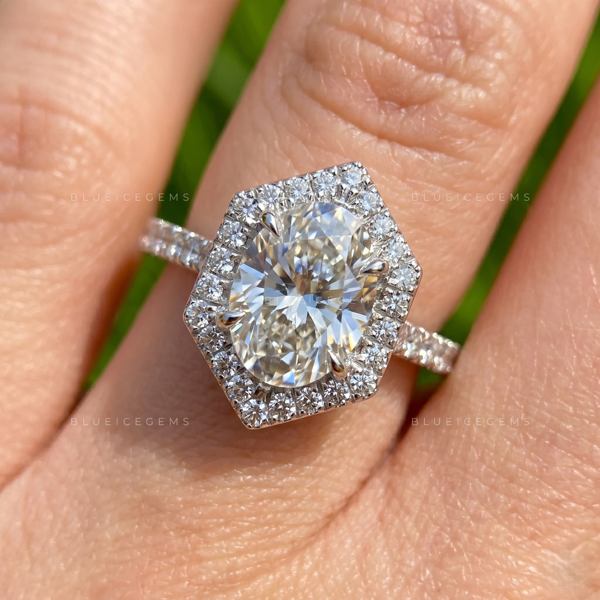 Vintage Grace Oval Cut Hidden Halo Engagement Ring