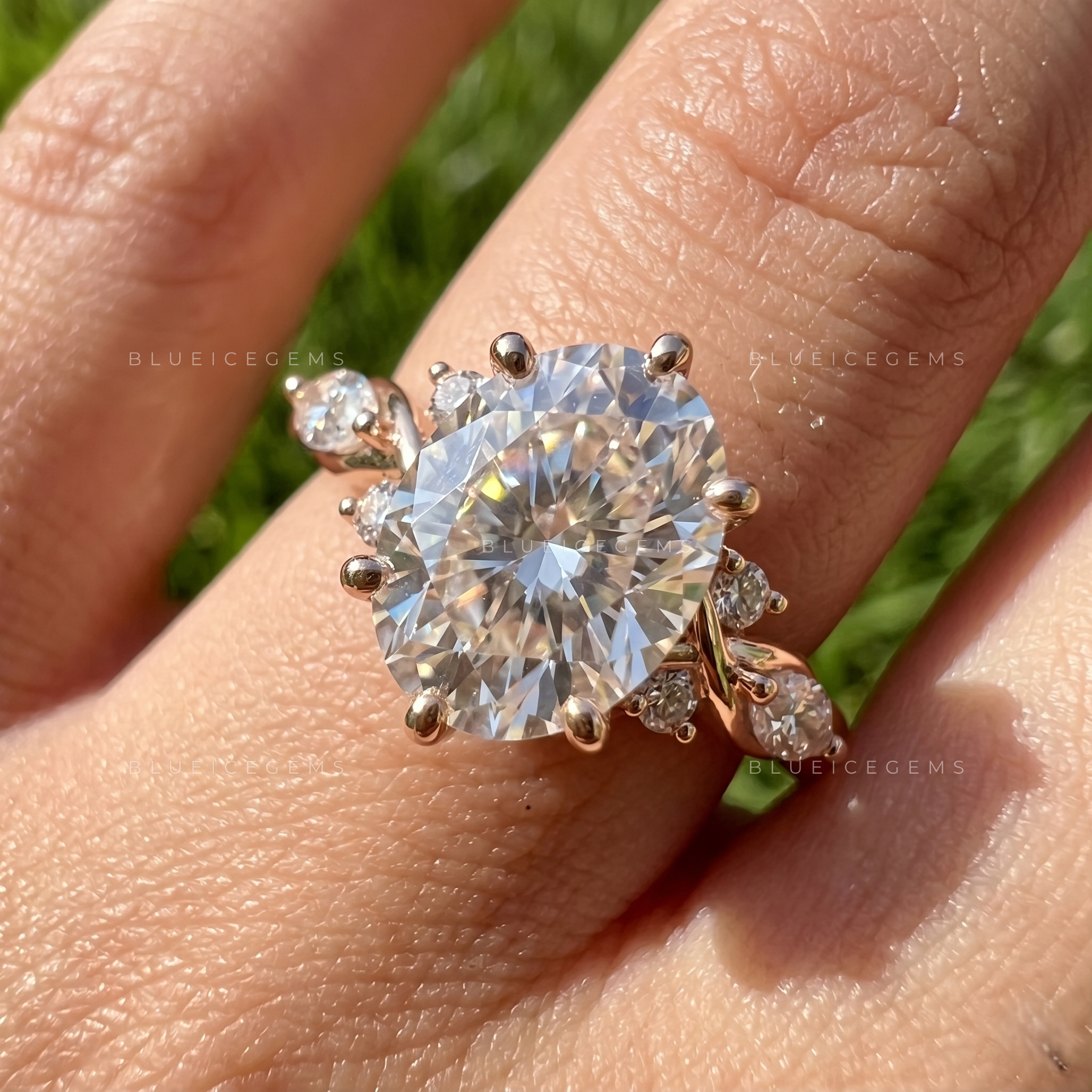 Ethereal Harmony Oval Cut Delicate Accent Trilogy Ring