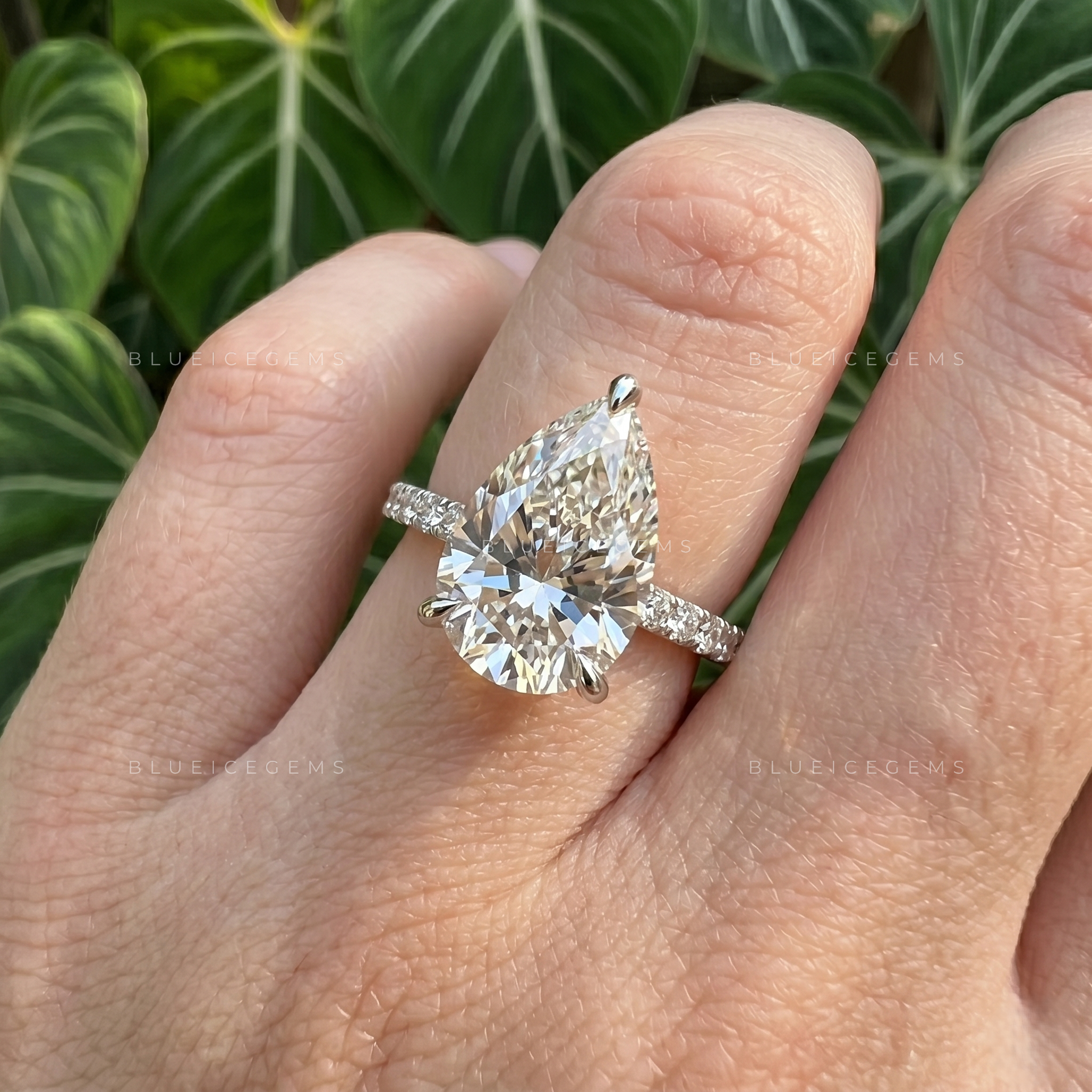 Graceful Splendor Pear Cut Hidden Halo Engagement Ring
