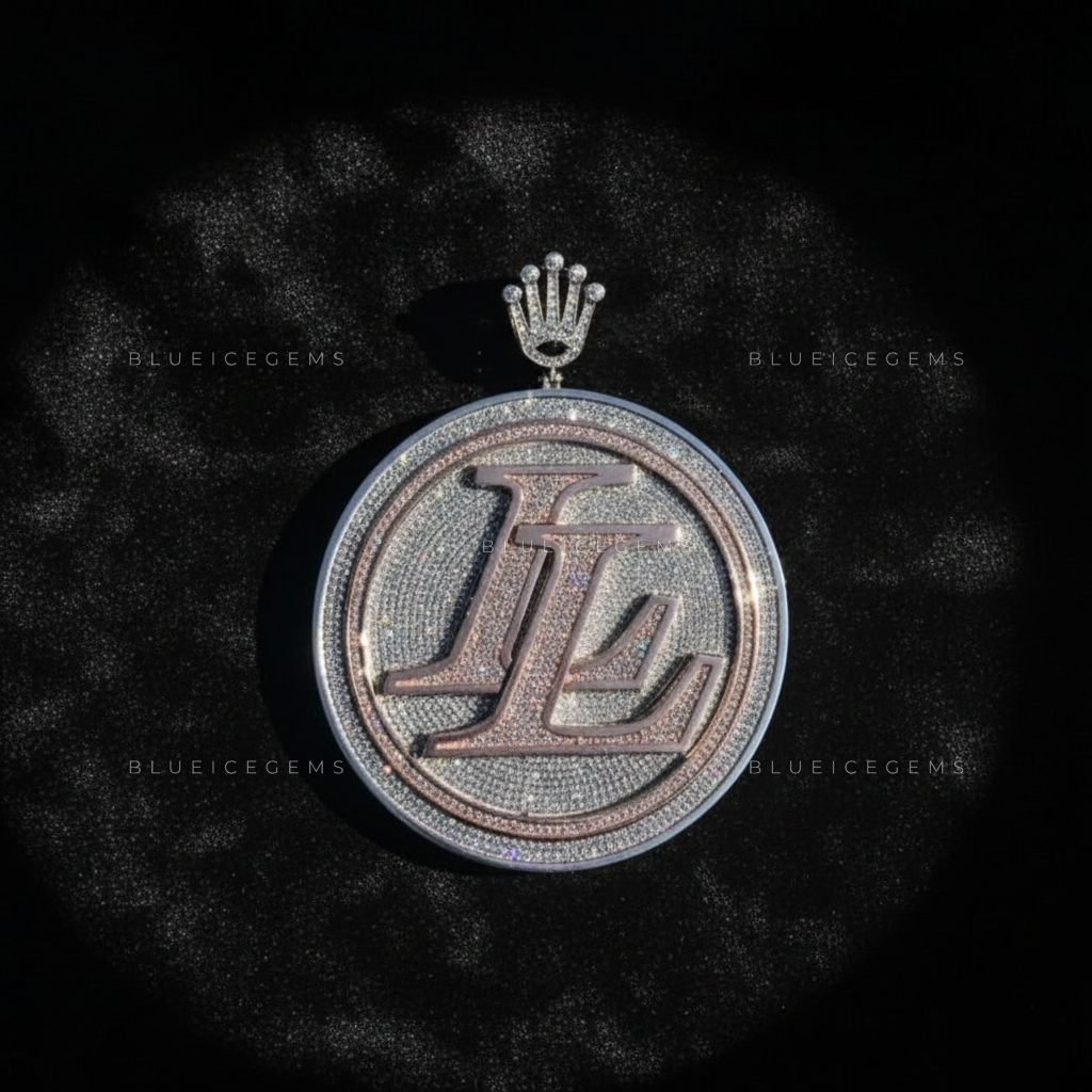 The "LL" Medallion: Crown-Topped Circular Monogram & Rose Gold Halo Sovereign