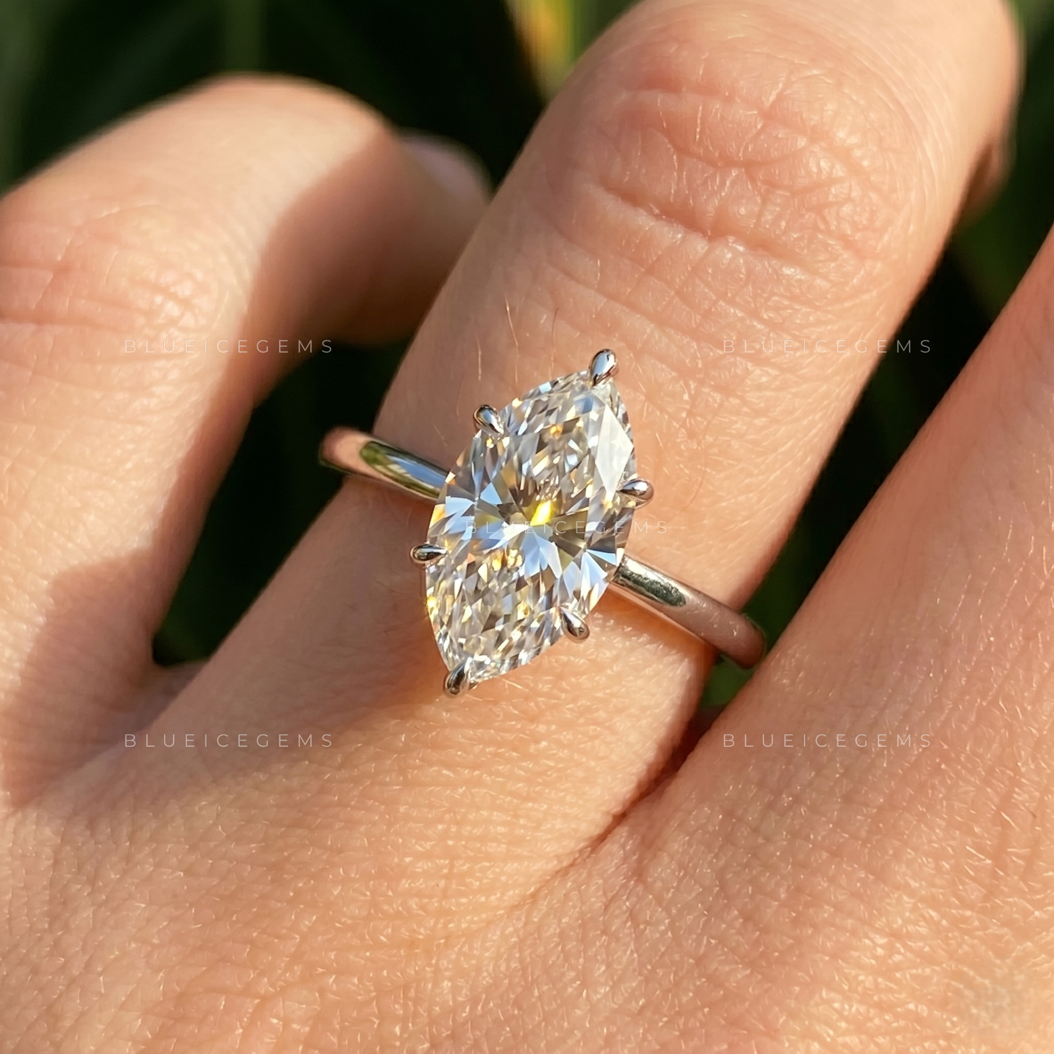Marquise Cut Hidden Halo Solitaire Engagement Ring