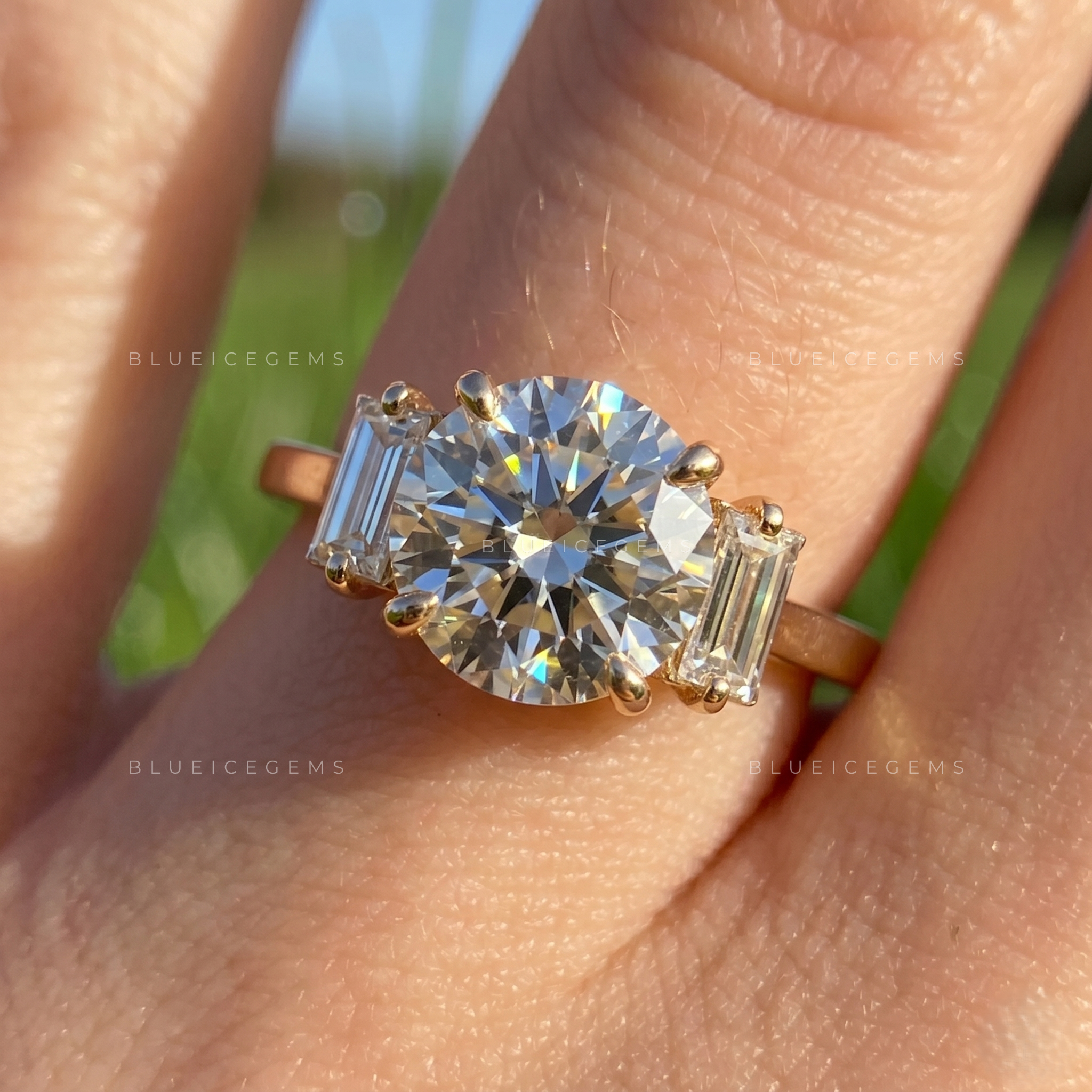 Infinite Elegance Round Brilliant Cut Trilogy Side Baguette Engagement Ring