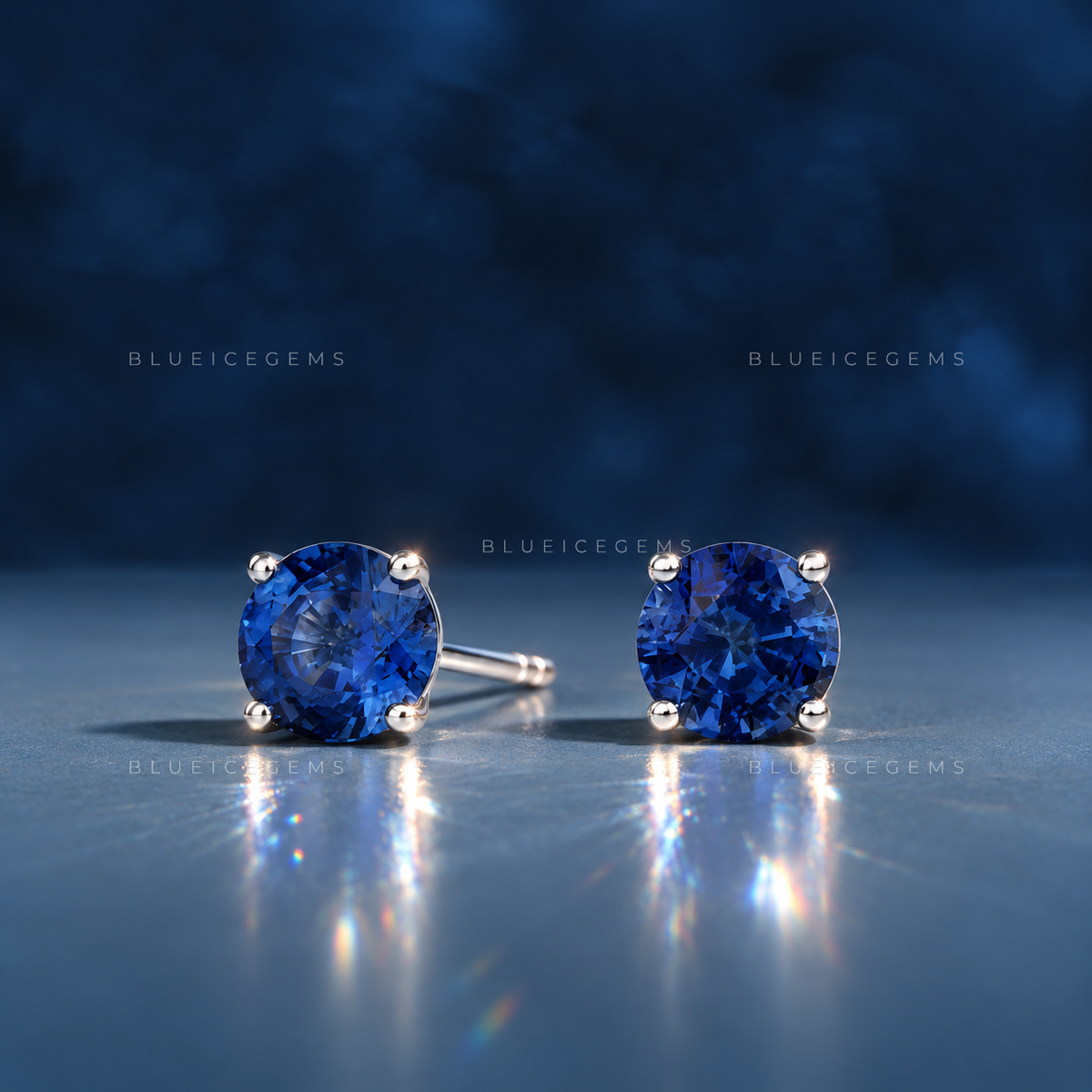 Classic Blue Sapphire Solitaire Stud Earrings