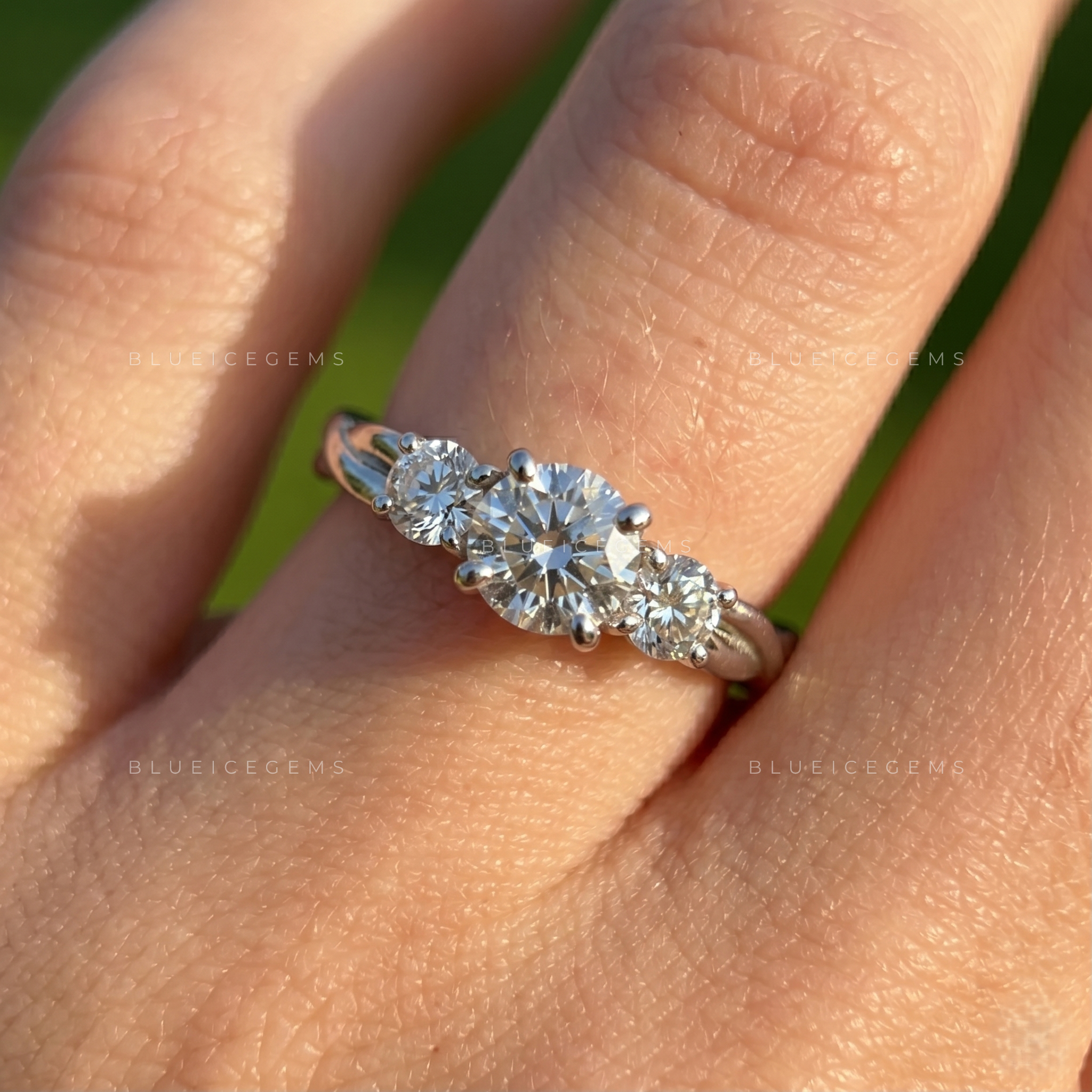 Eternal Harmony Round Cut Three Stone Engagement Ring Unique Twisted Ribbon Anniversary Promise Band