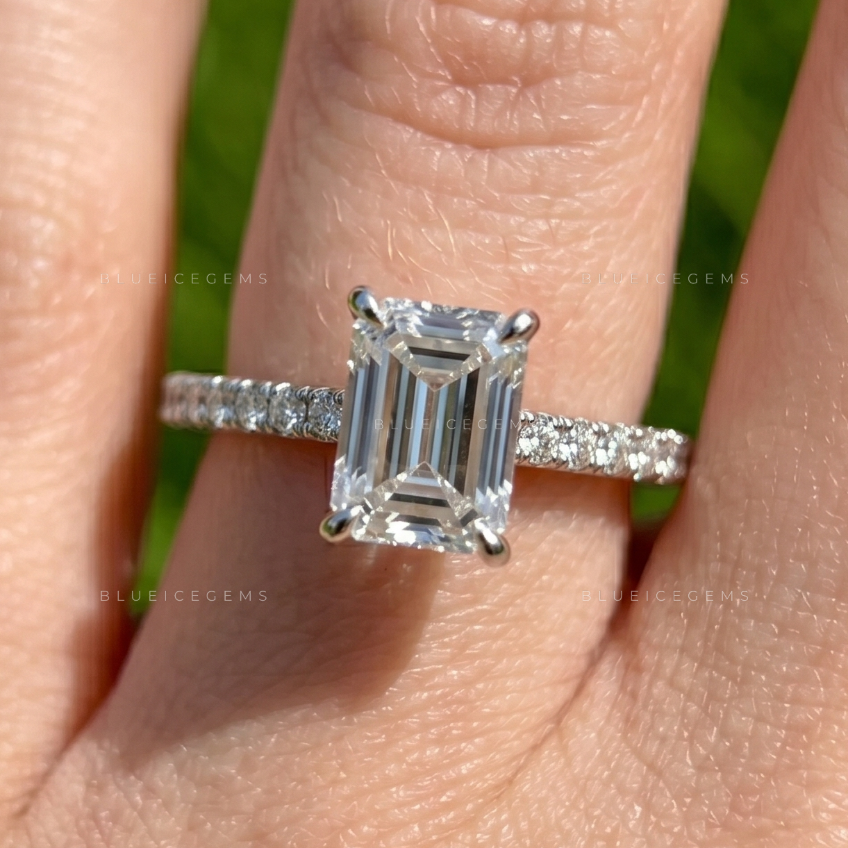Enchanted Grandeur Emerald Cut Pave Hidden Halo Engagement Ring