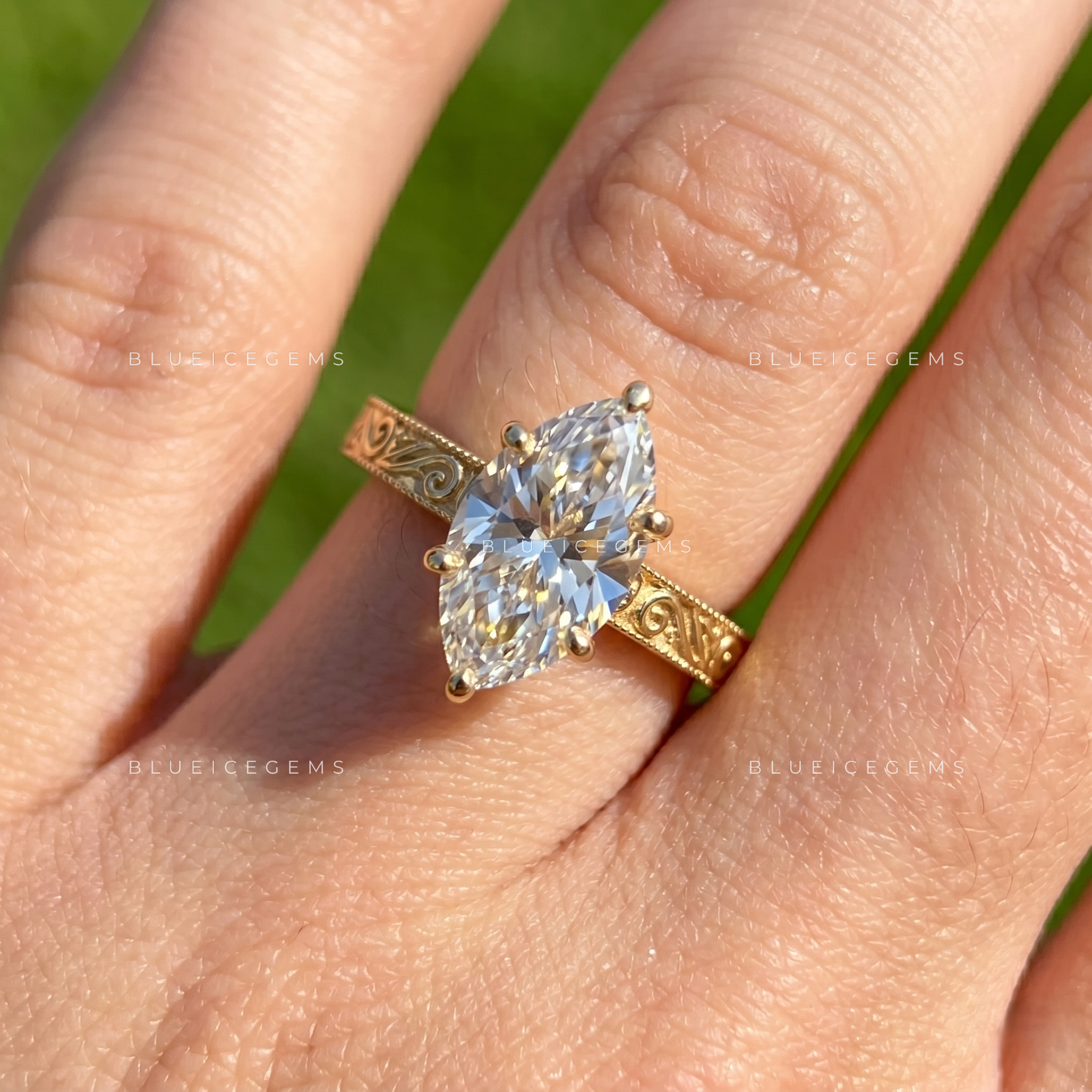Majestic Crest Marquise Cut Vintage Solitaire Ring