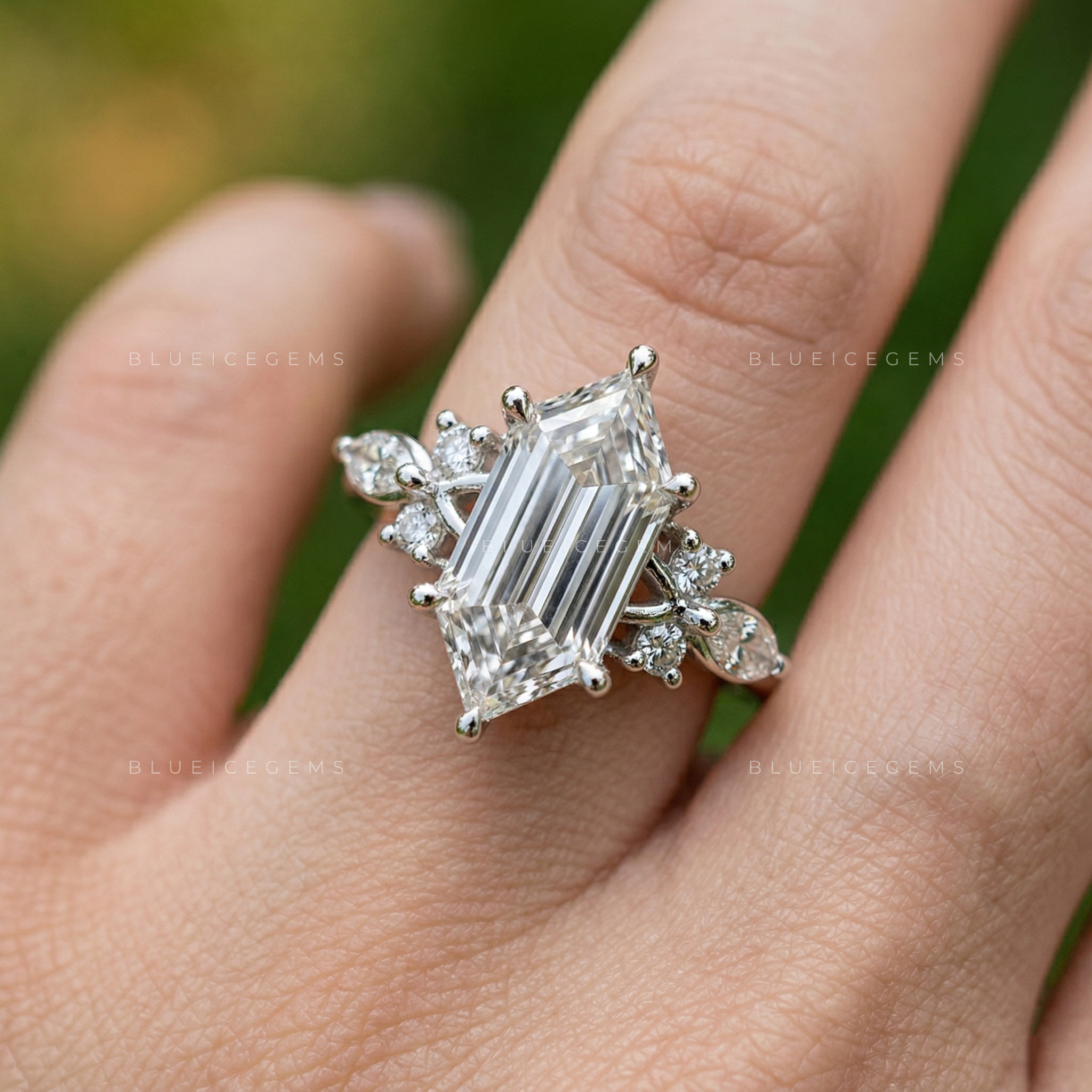 Architectural Radiance Hexagon and Marquise Floral Engagement Ring