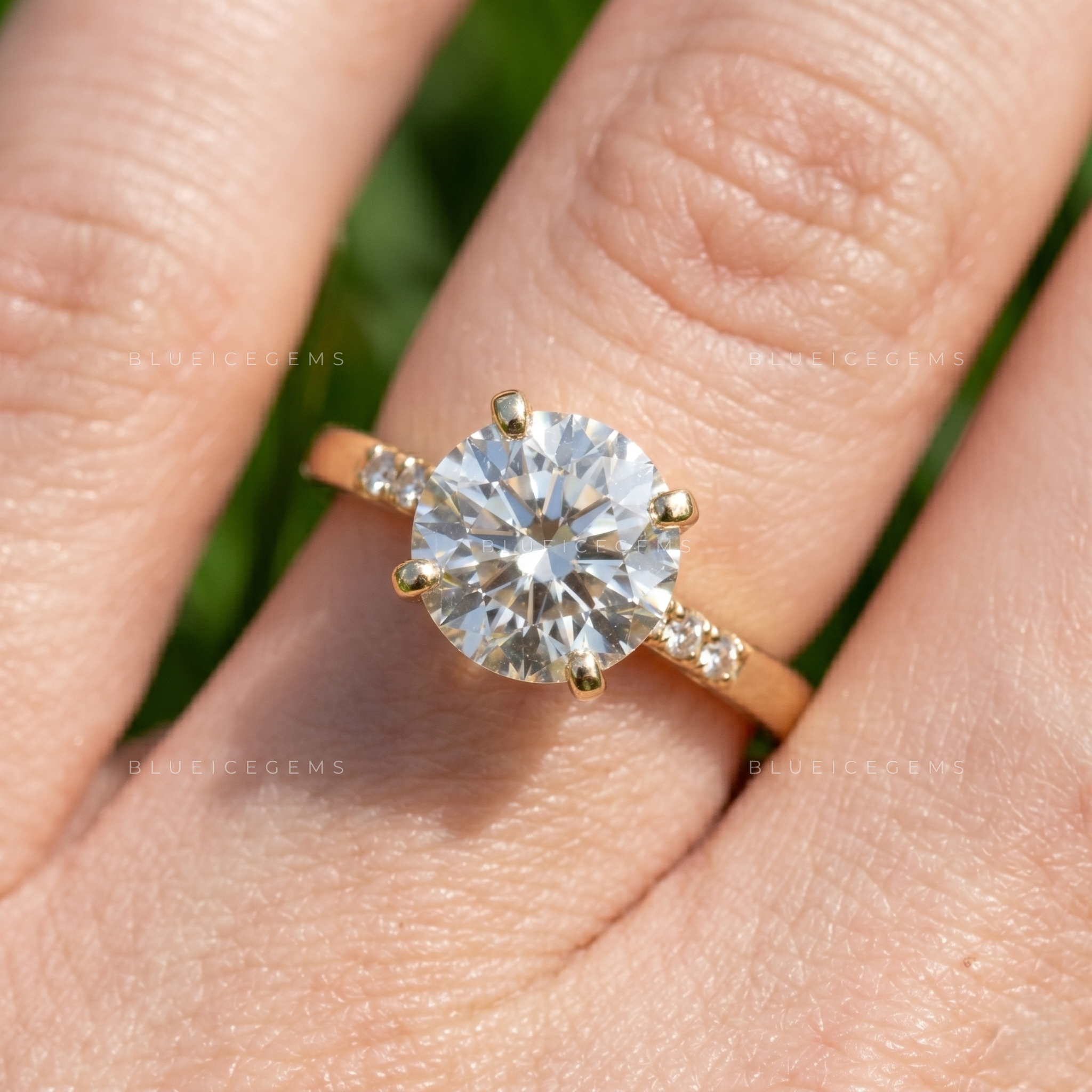 Celestial Shimmer Round Brilliant Pavé Accent Engagement Ring
