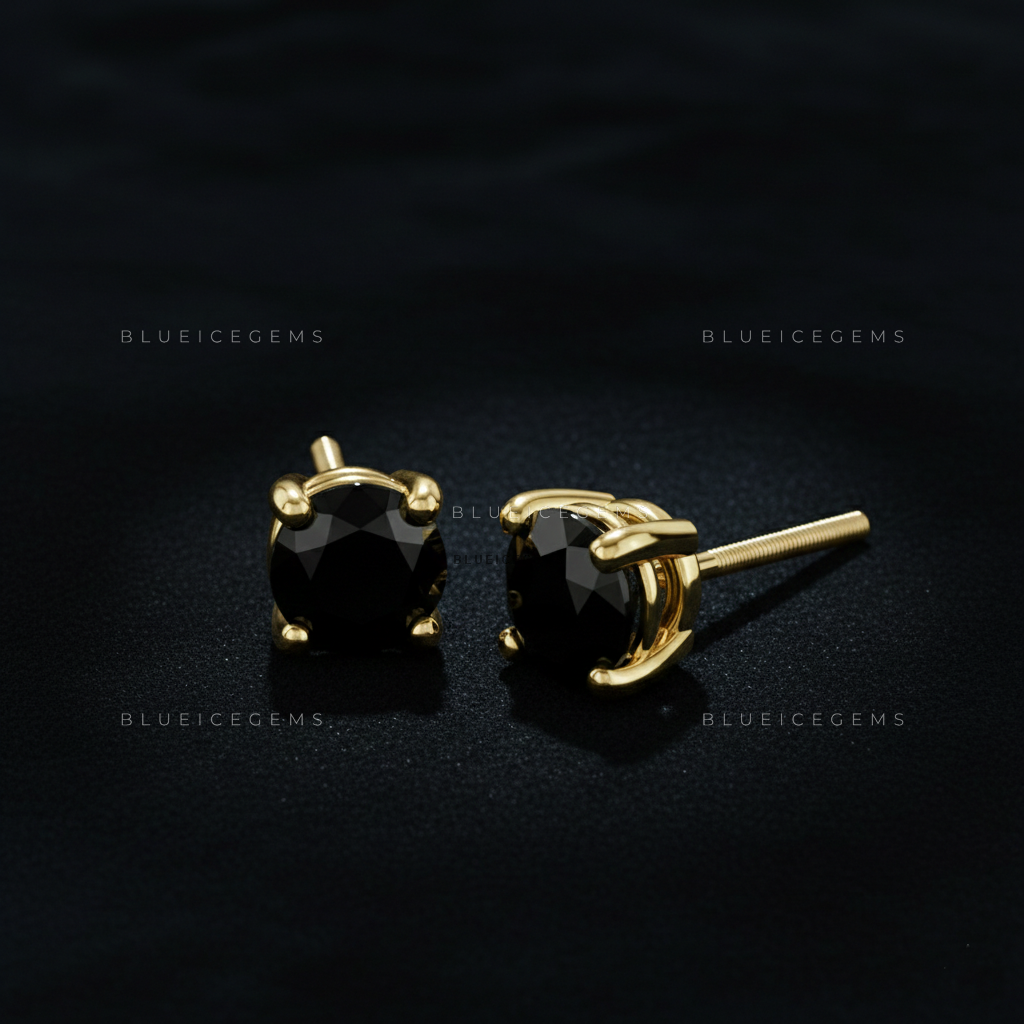 The Midnight Eclipse: Round Black Diamond Stud Earrings