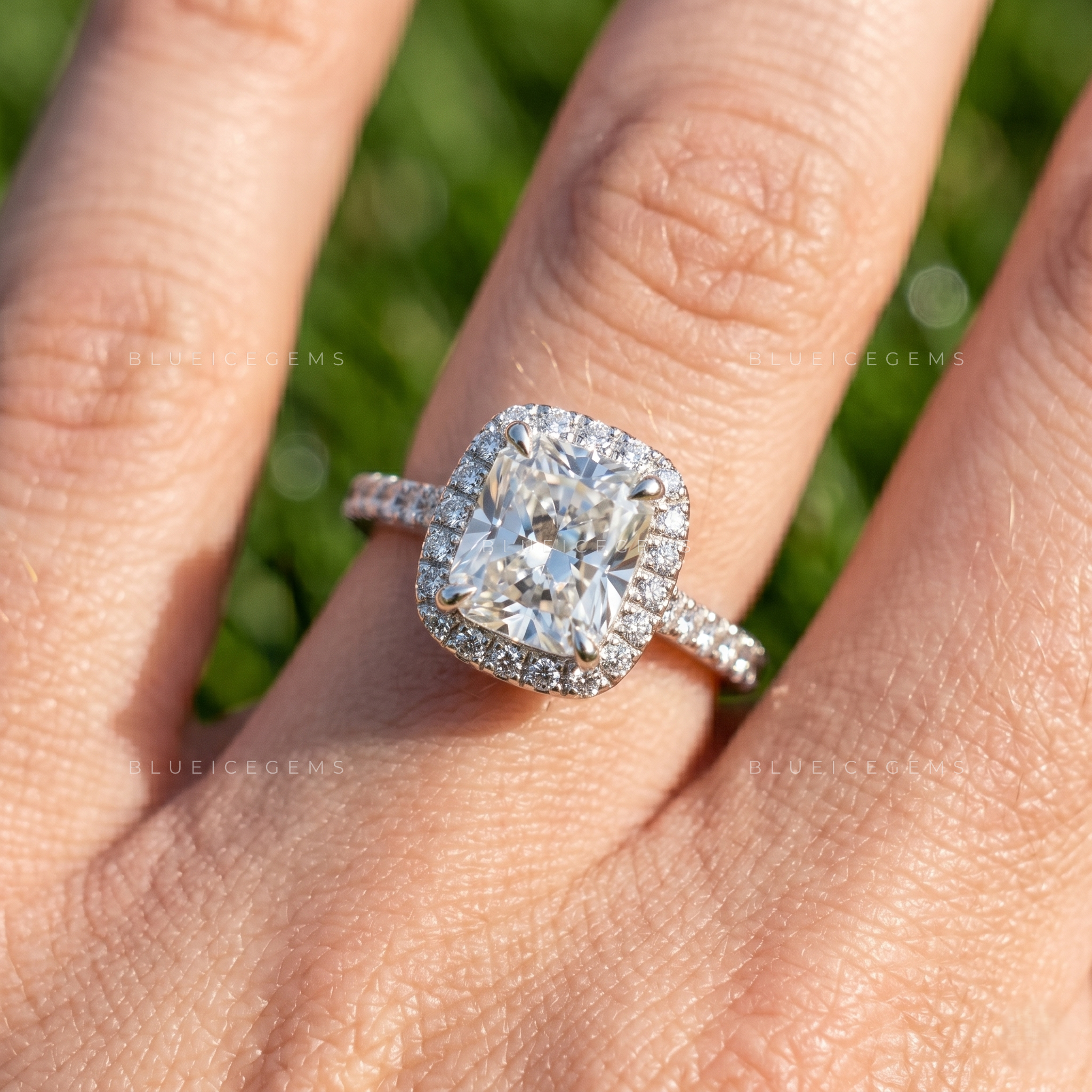 Dazzling Princess Cut Halo Statement Ring with Pave Accents