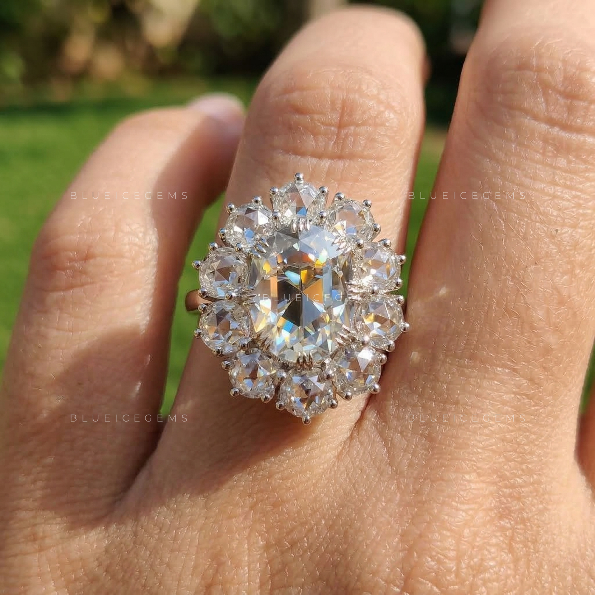 Antique Grandeur Oval Rose Cut Cathedral Statement Ring