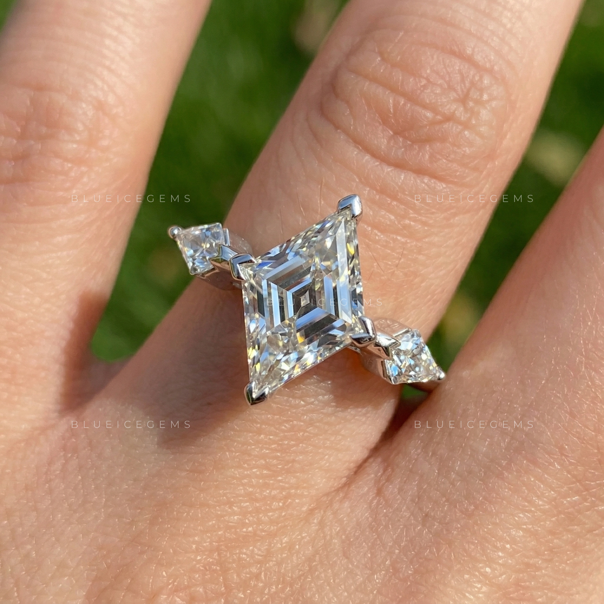 Geometric Allure Lozenge and Kite Cut Trilogy Engagement Ring