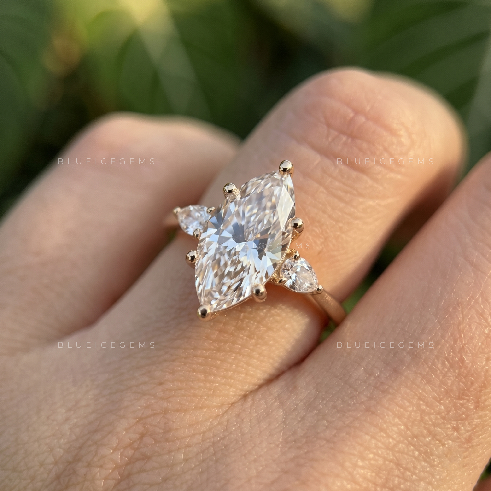 Timeless Elegance Marquise Cut Three-Stone Engagement Ring
