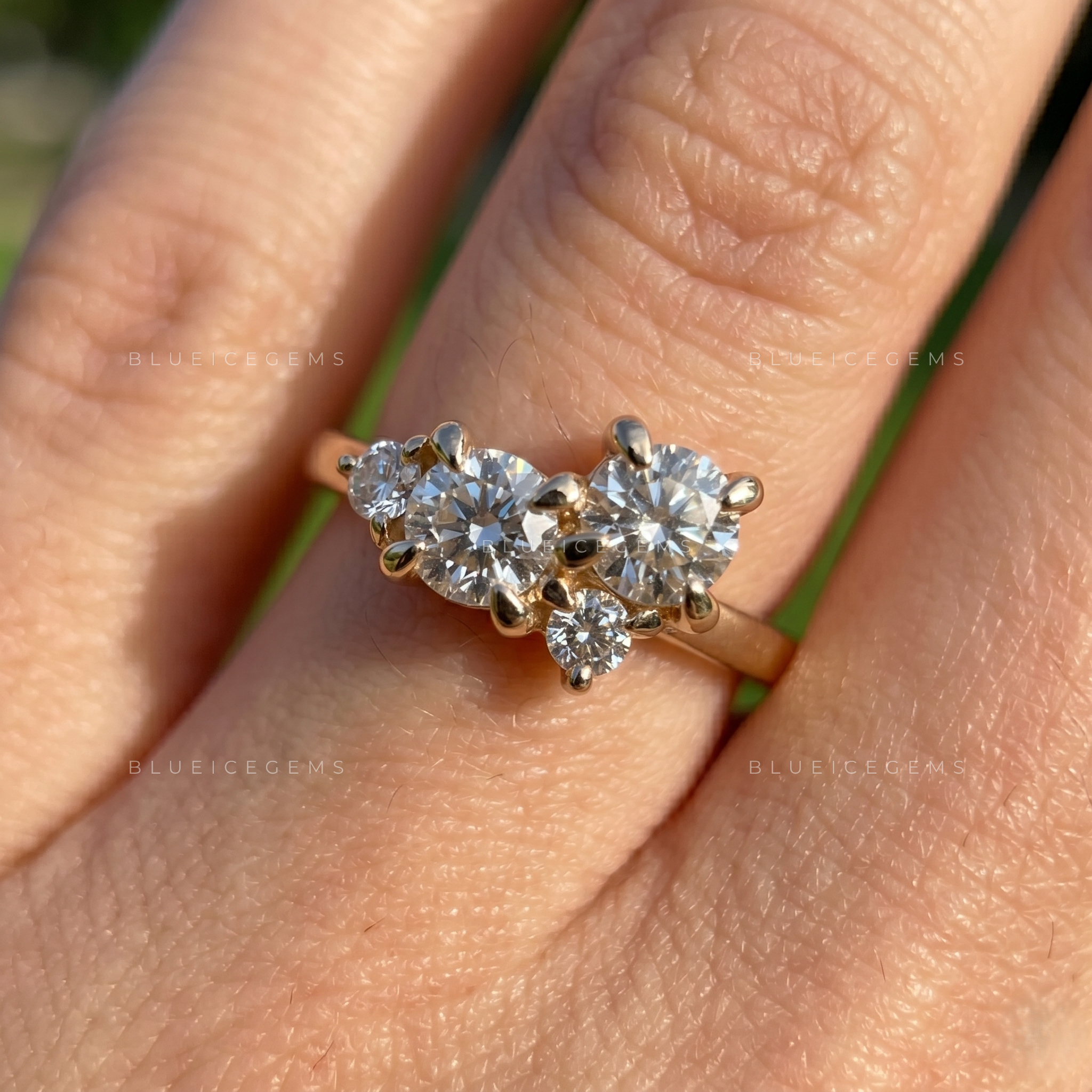 Radiant Harmony Round Brilliant Three Stone Ring