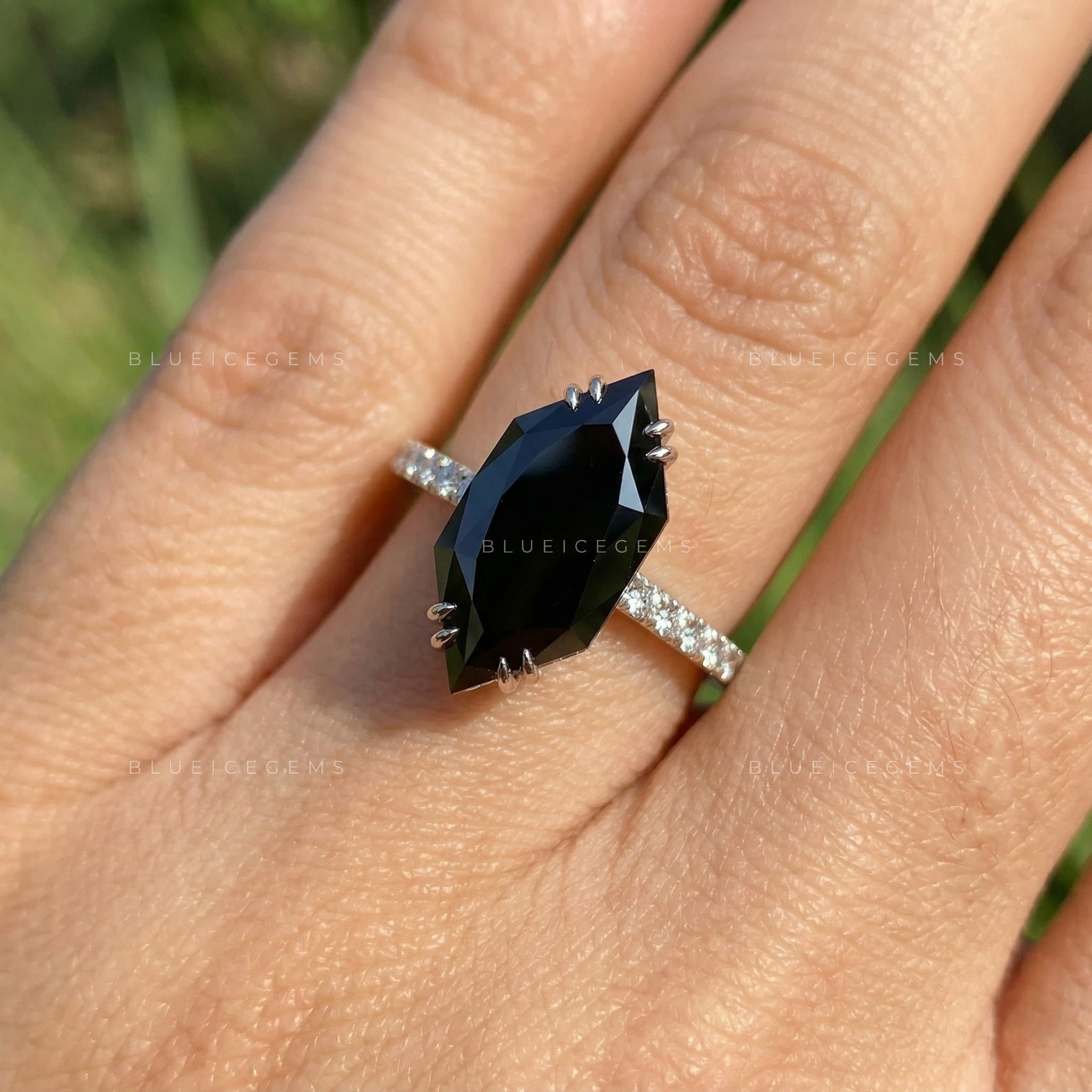 Midnight Noir Dutch Marquise Black Diamond Hidden Halo Ring