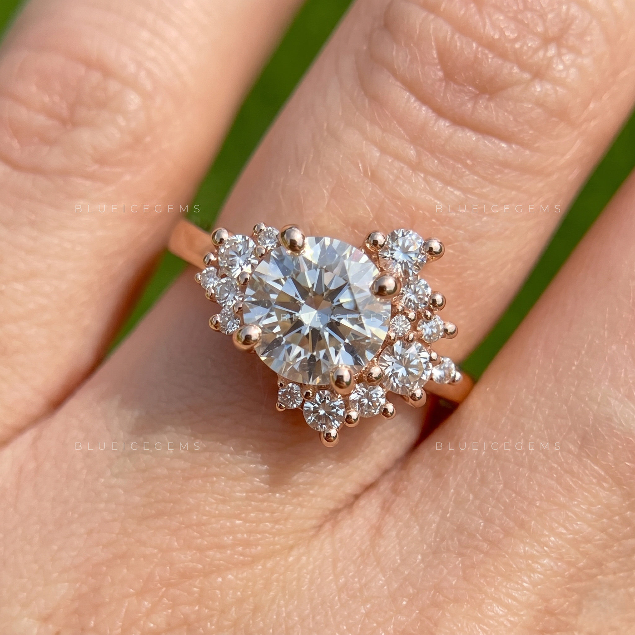 Vintage Romance Round Brilliant Cut Cluster Accent Engagement Ring