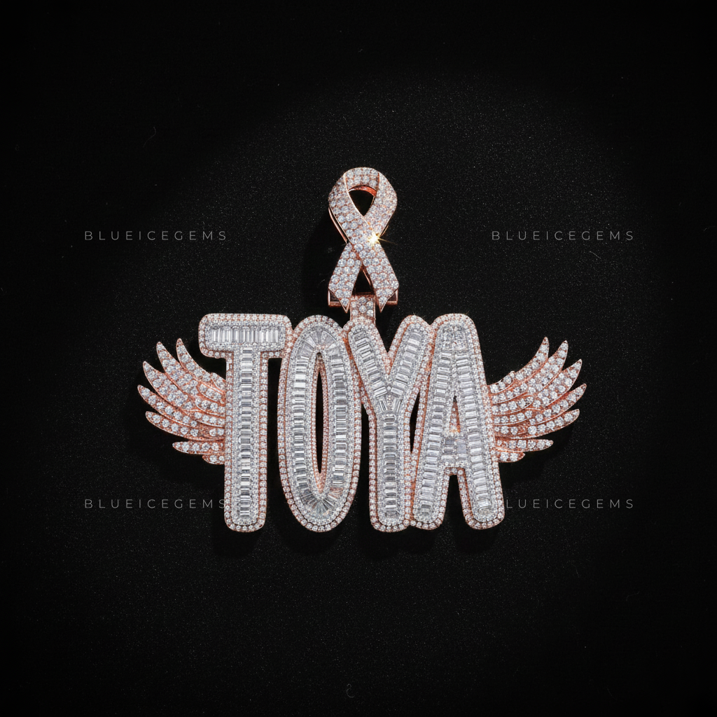 The "TOYA" Seraphic Sovereign: Baguette-Fusion Script & Iced Ribbon Bail