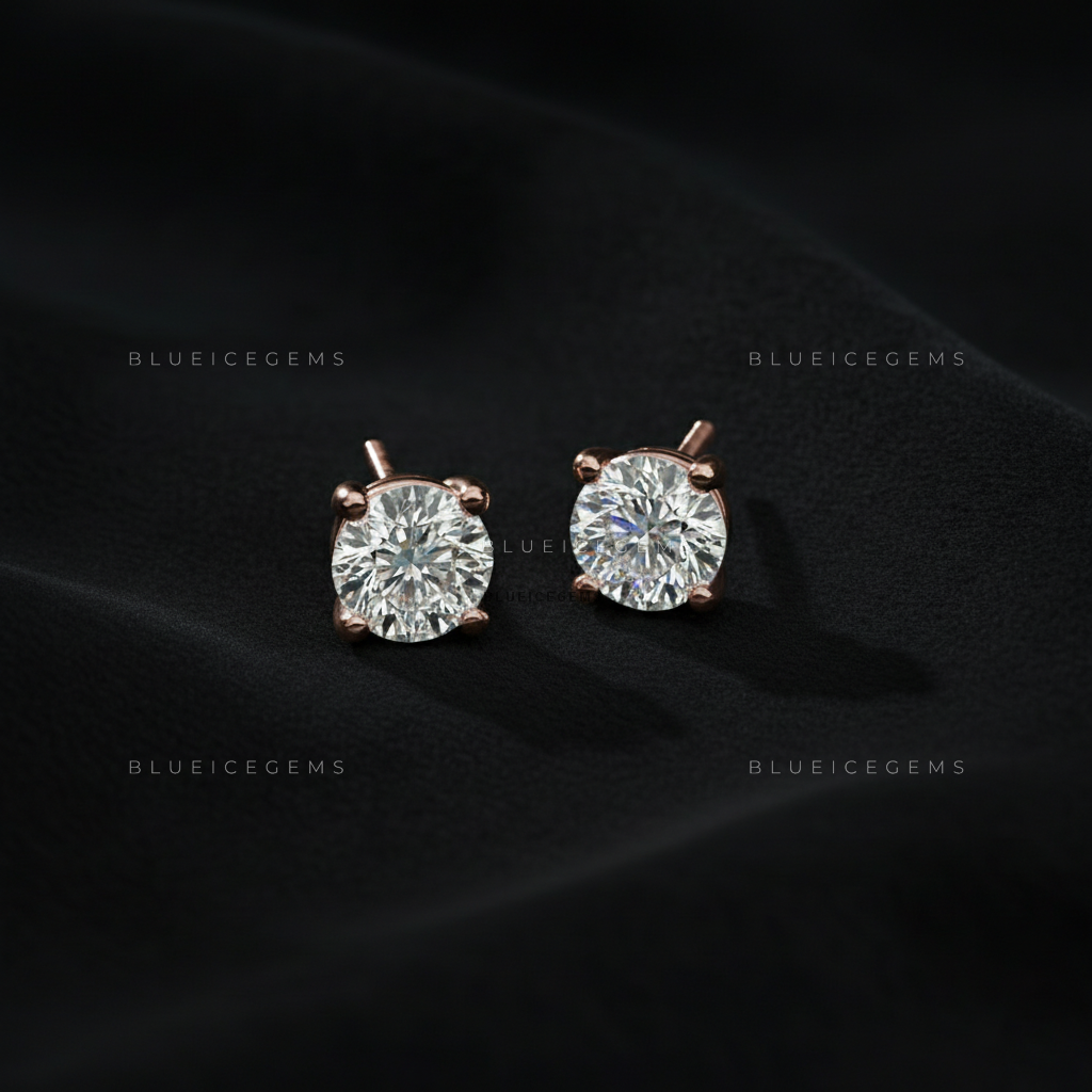 The Rose Glow: Classic Round Diamond Stud Earrings