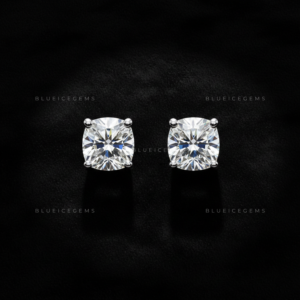The Frost Halo: Cushion Diamond Stud Earrings