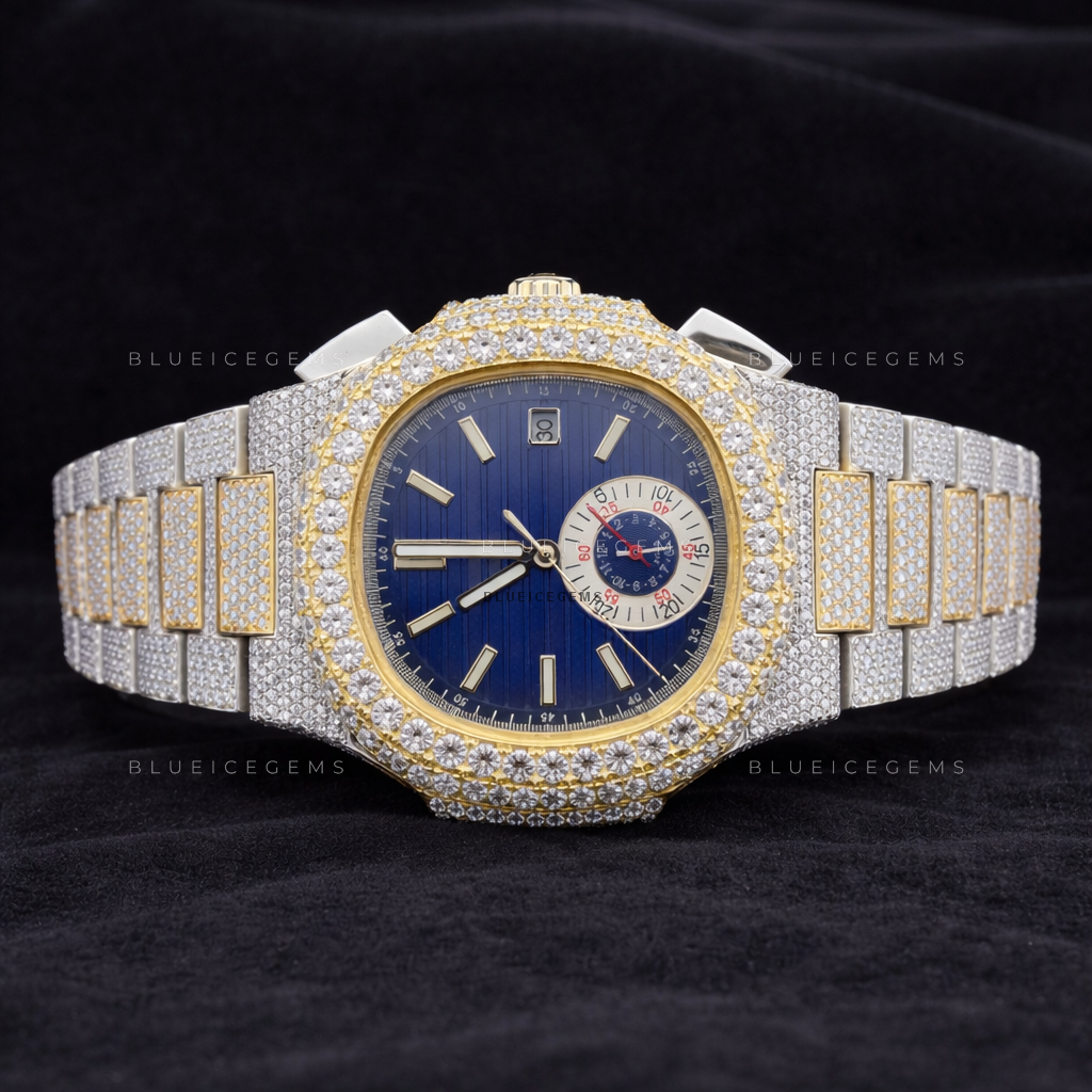 Majestic Midnight: Two-Tone Iced-Out Custom Chronograph Watch